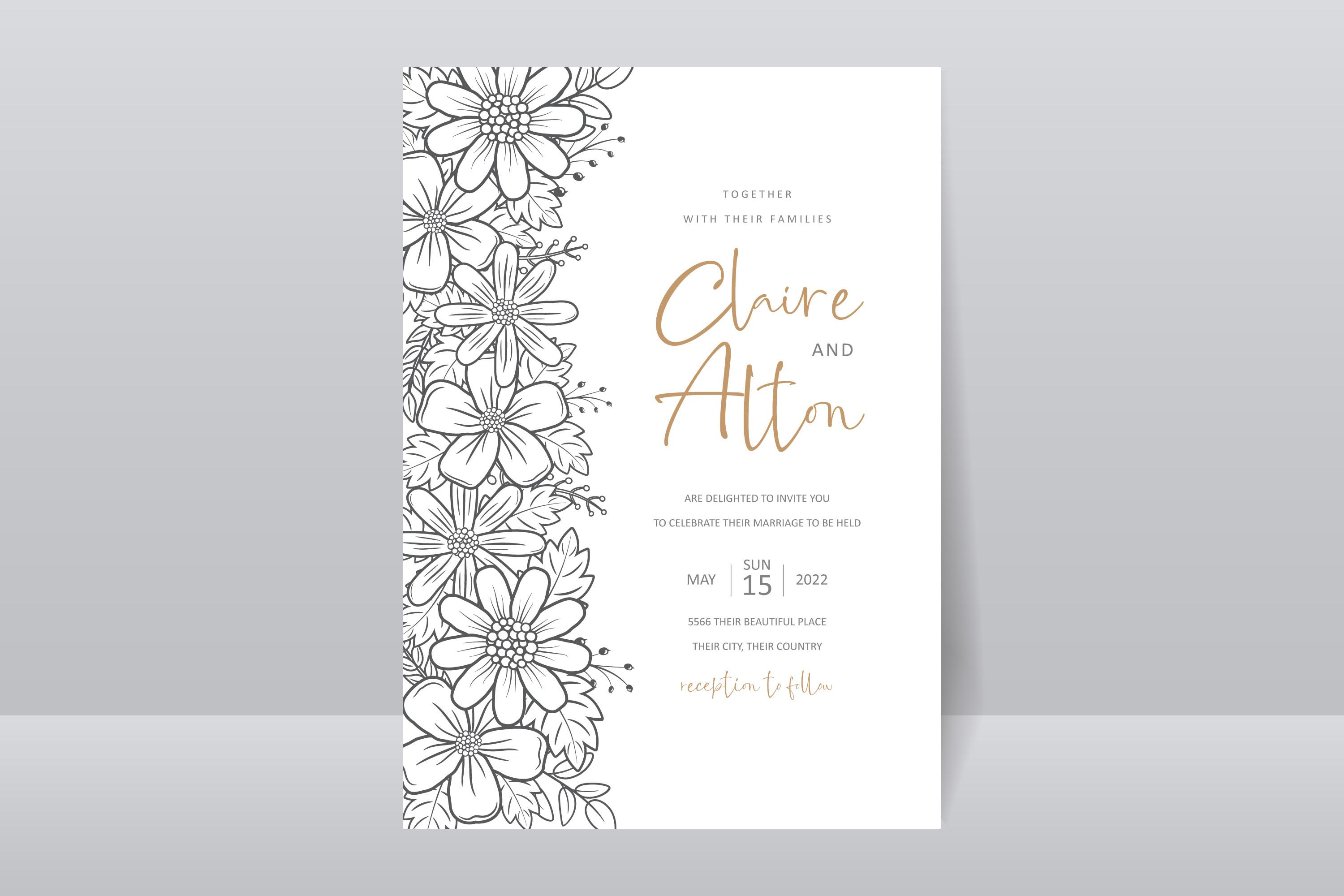 Wedding Invitation with Floral Outline