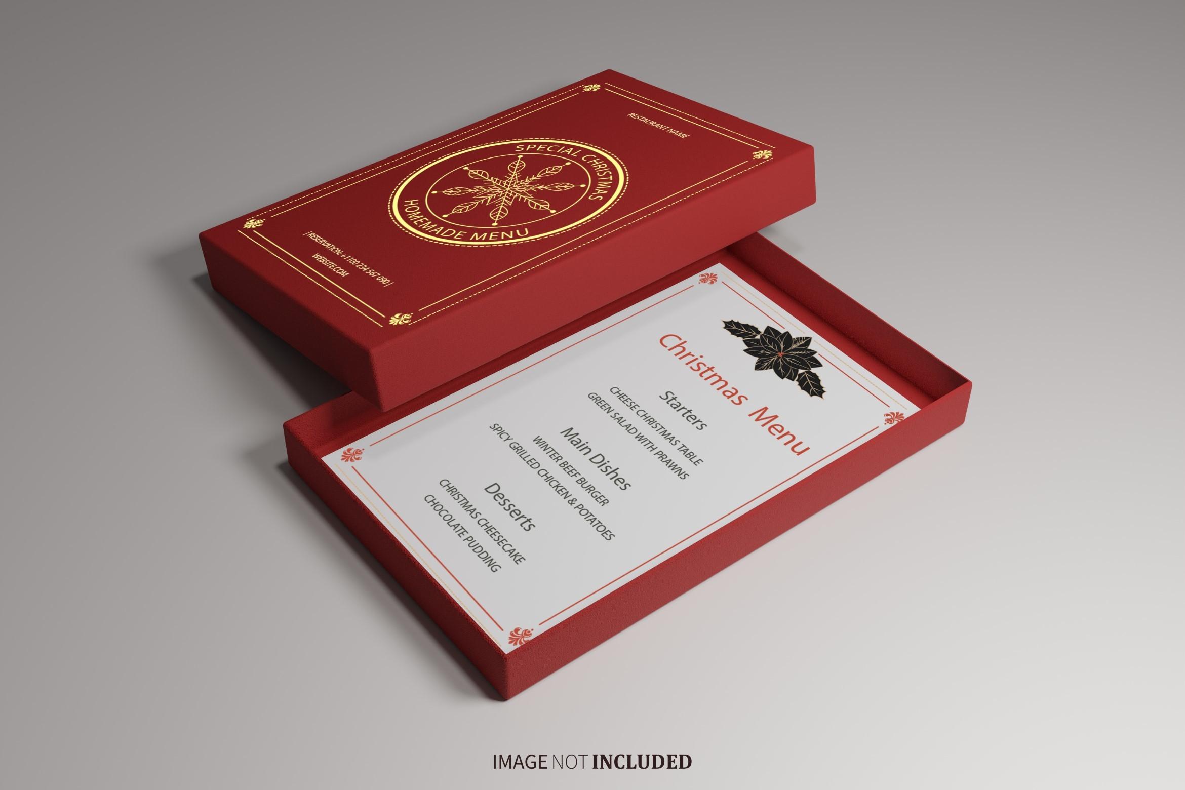 Red Box and Menu Christmas Logo Mockup