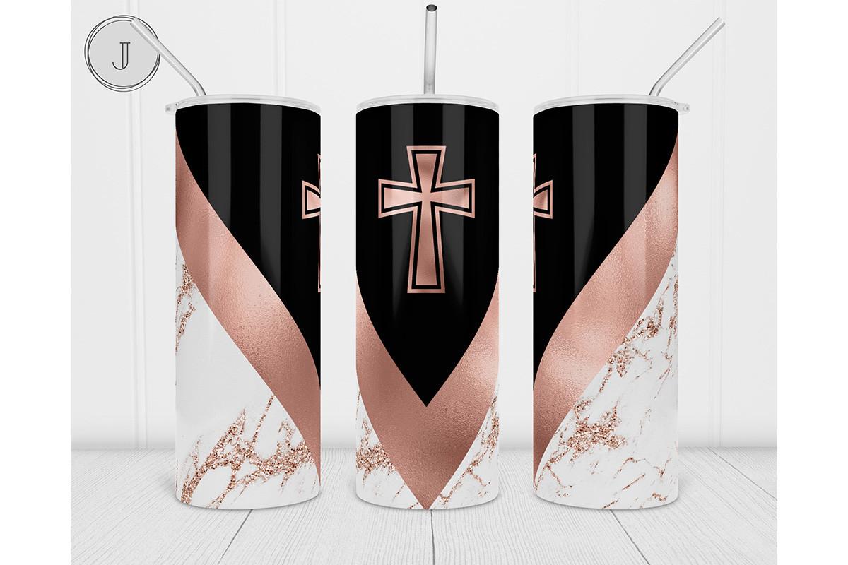 20oz White Marble Tumbler V Split Cross