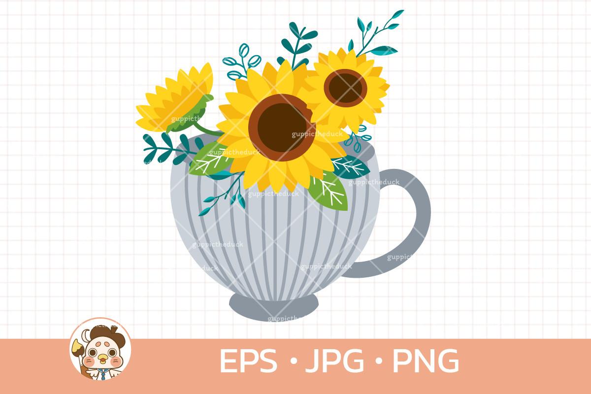 Bouquet Sunflower in Teacup, Vase