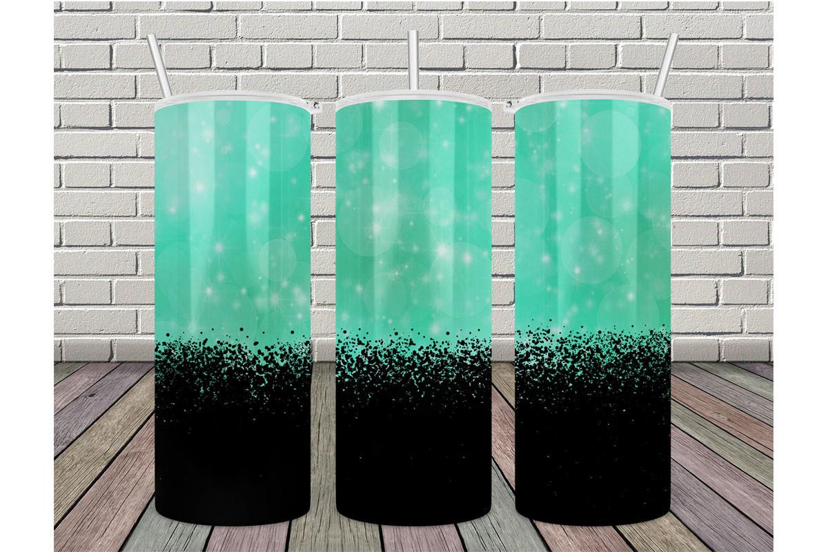 20oz Black Green Glitter Tumbler