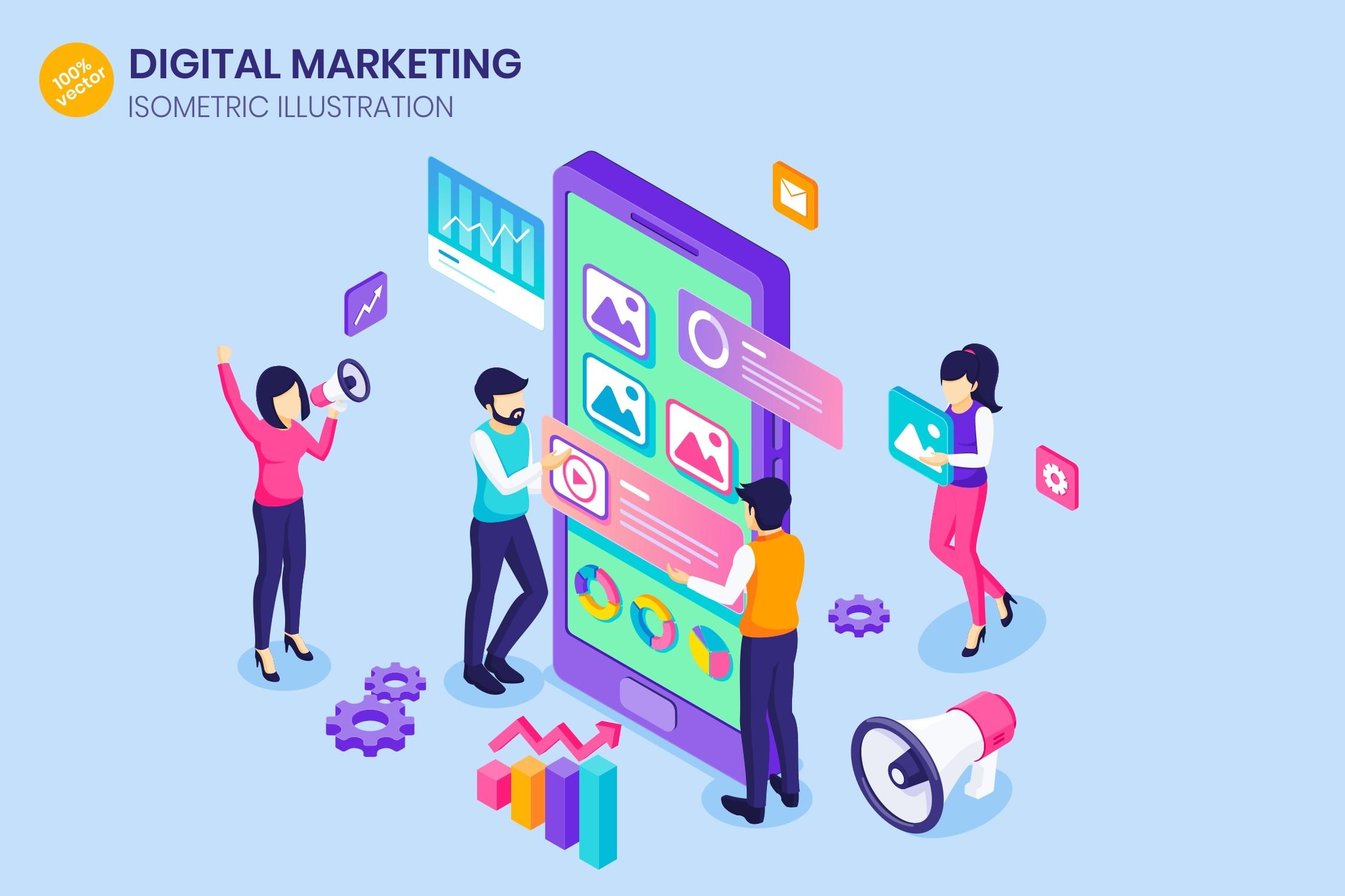 Isometric Digital Marketing Illustration