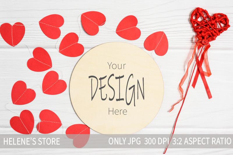Valentine's Wood Round Sign Mockup
