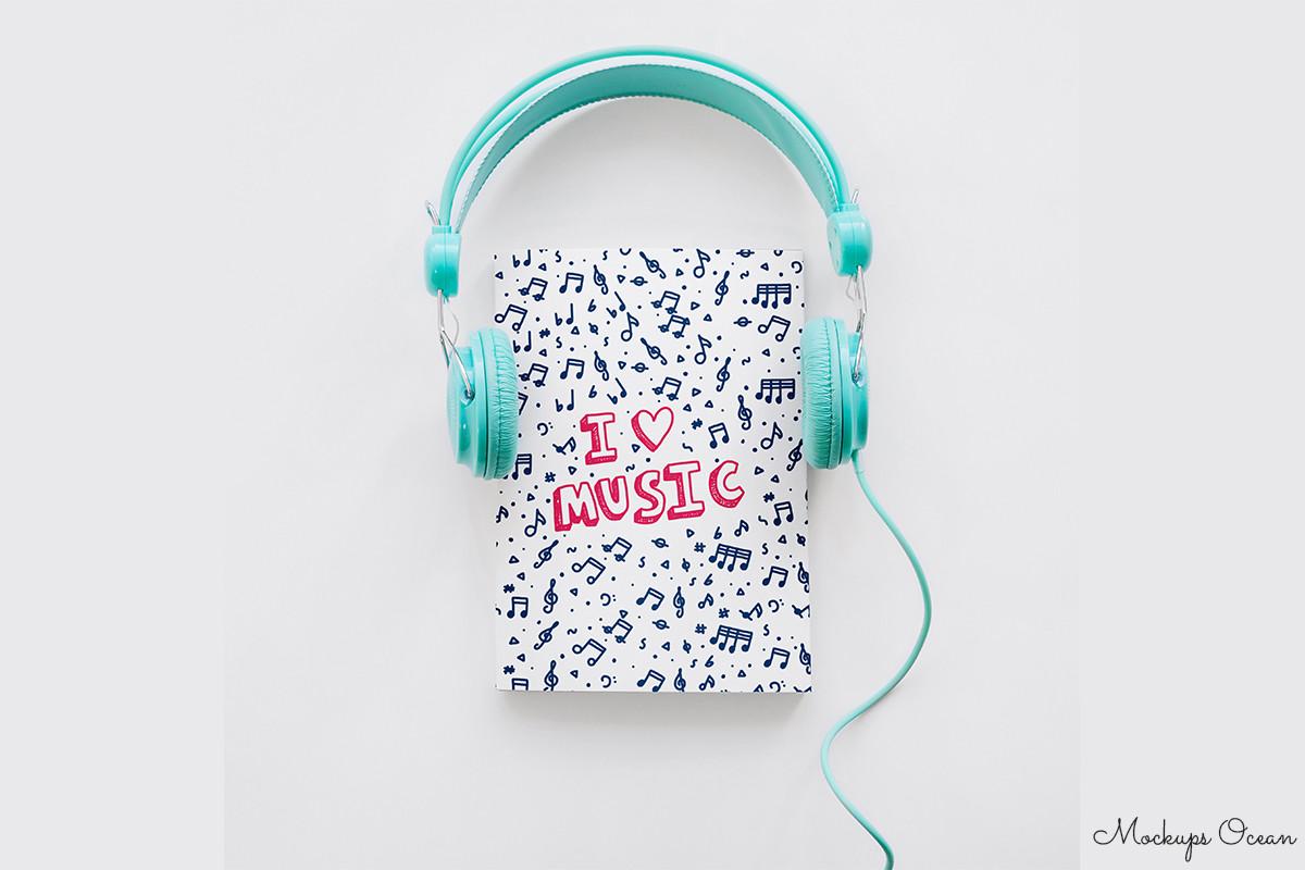 Book Cover with Headphone Mockup