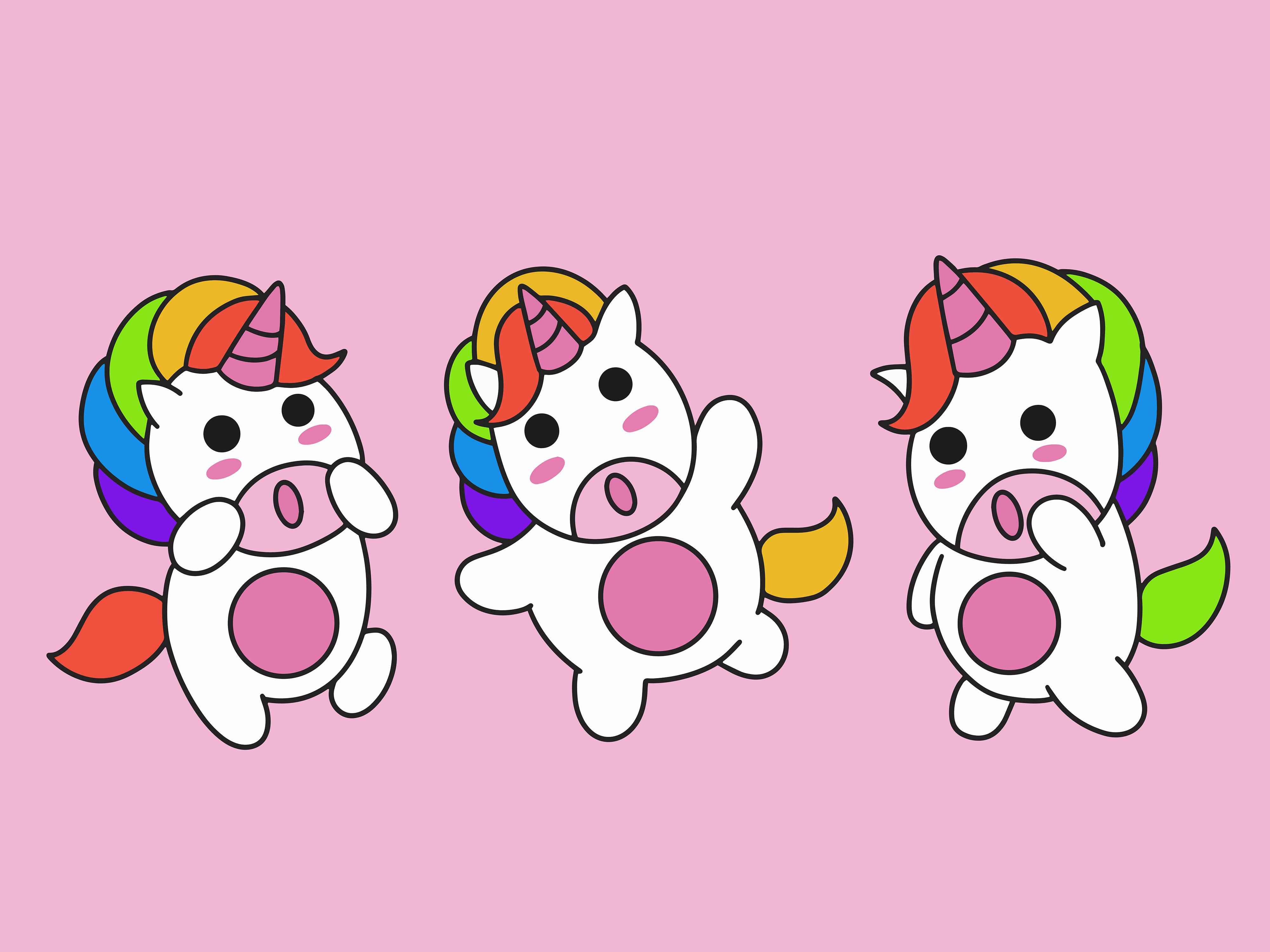 Set Cute Animal Unicorn Love Cartoon