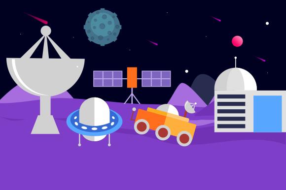 Outer Space with Satellites, Rockets and