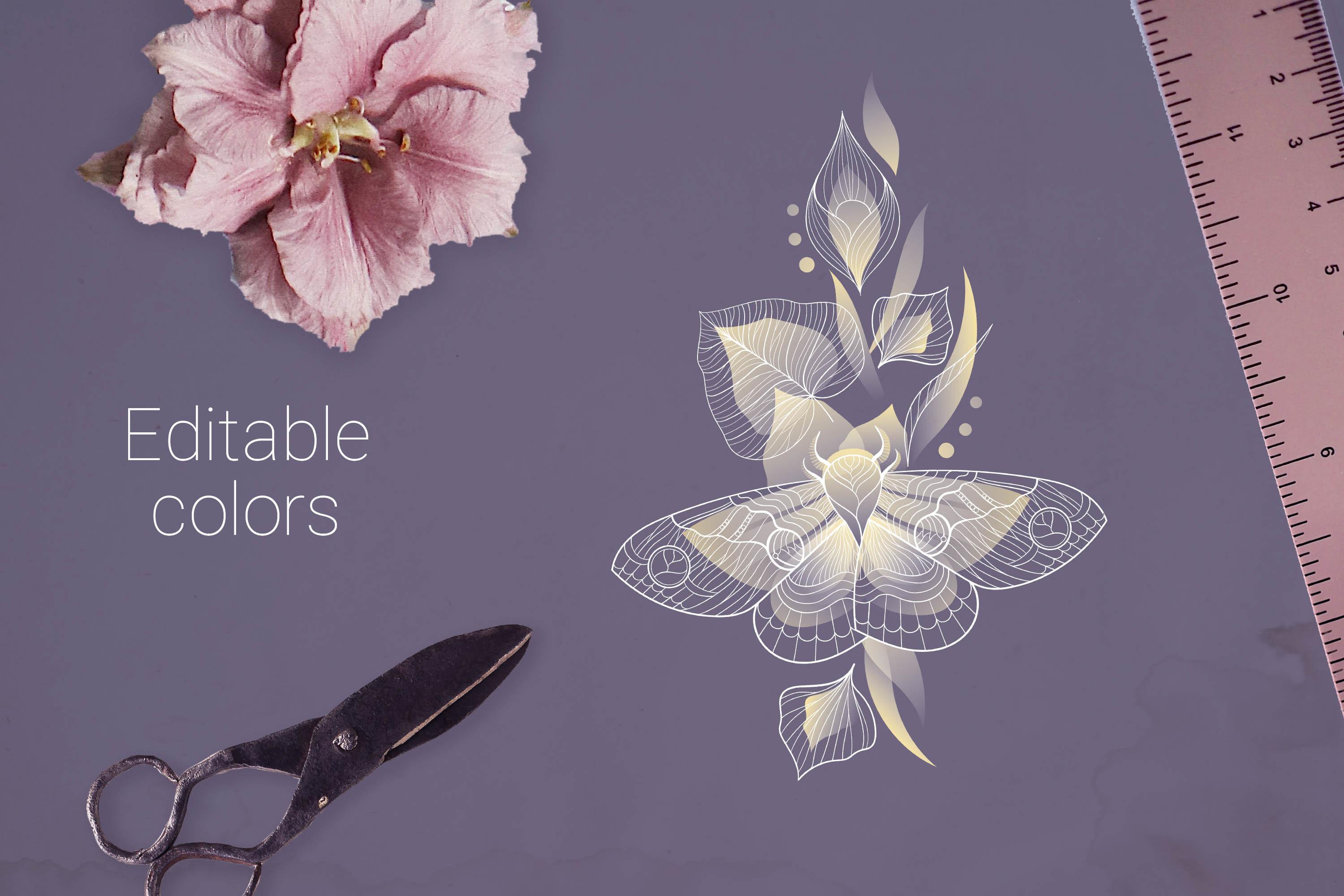 White Butterfly and Floral Elements