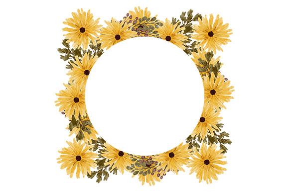 Yellow Floral Circle Frame Watercolor