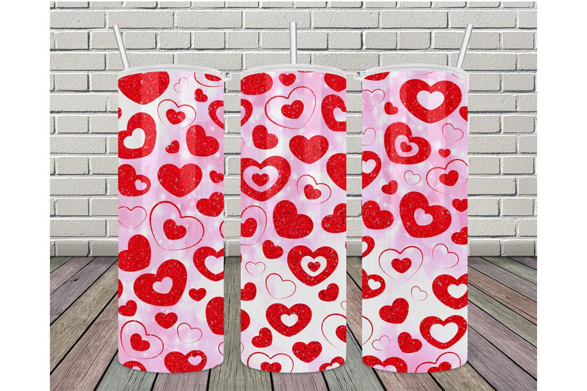 20oz Valentine Heart Red Glitter