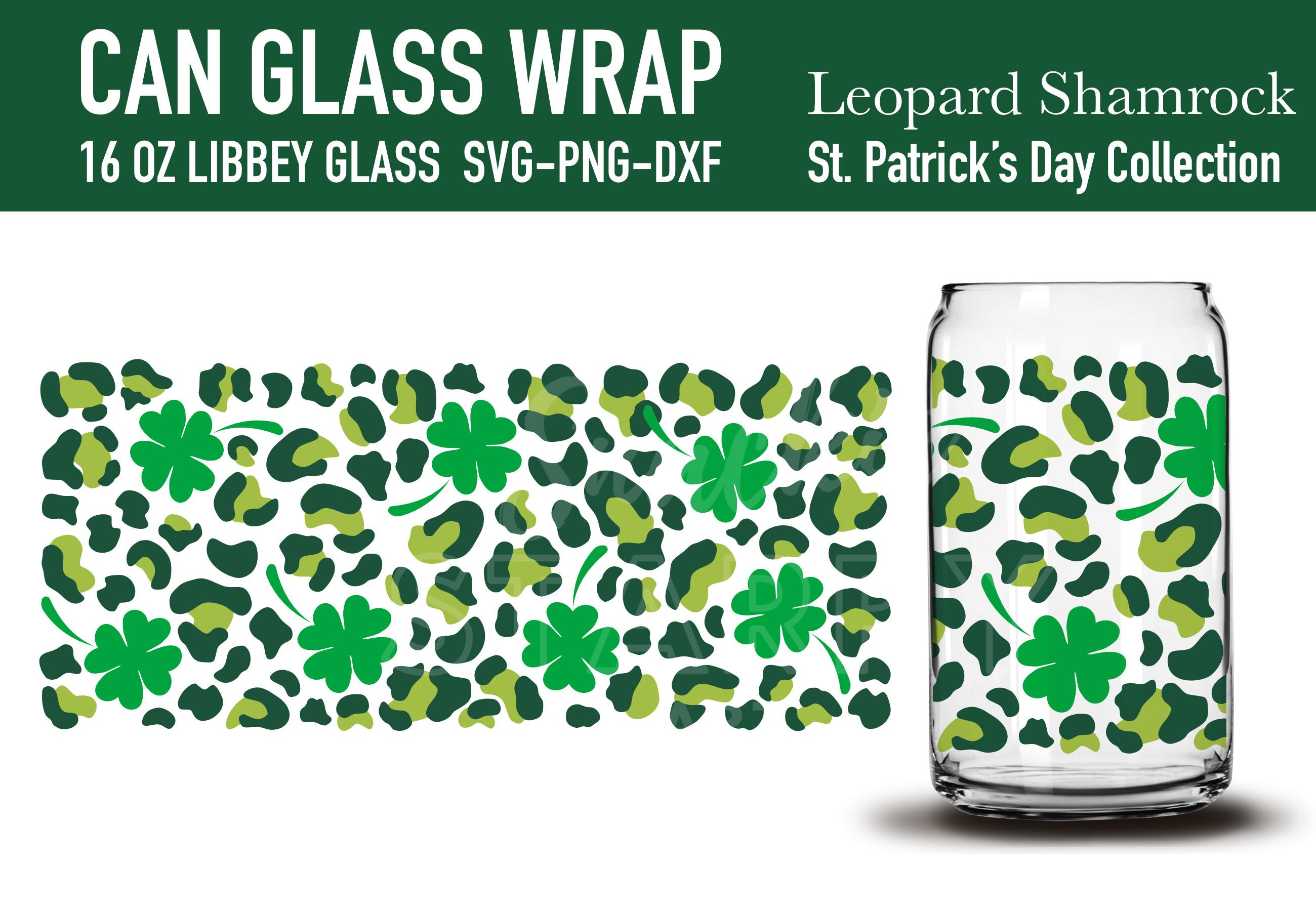 Leopard Shamrock Can Glass Wrap