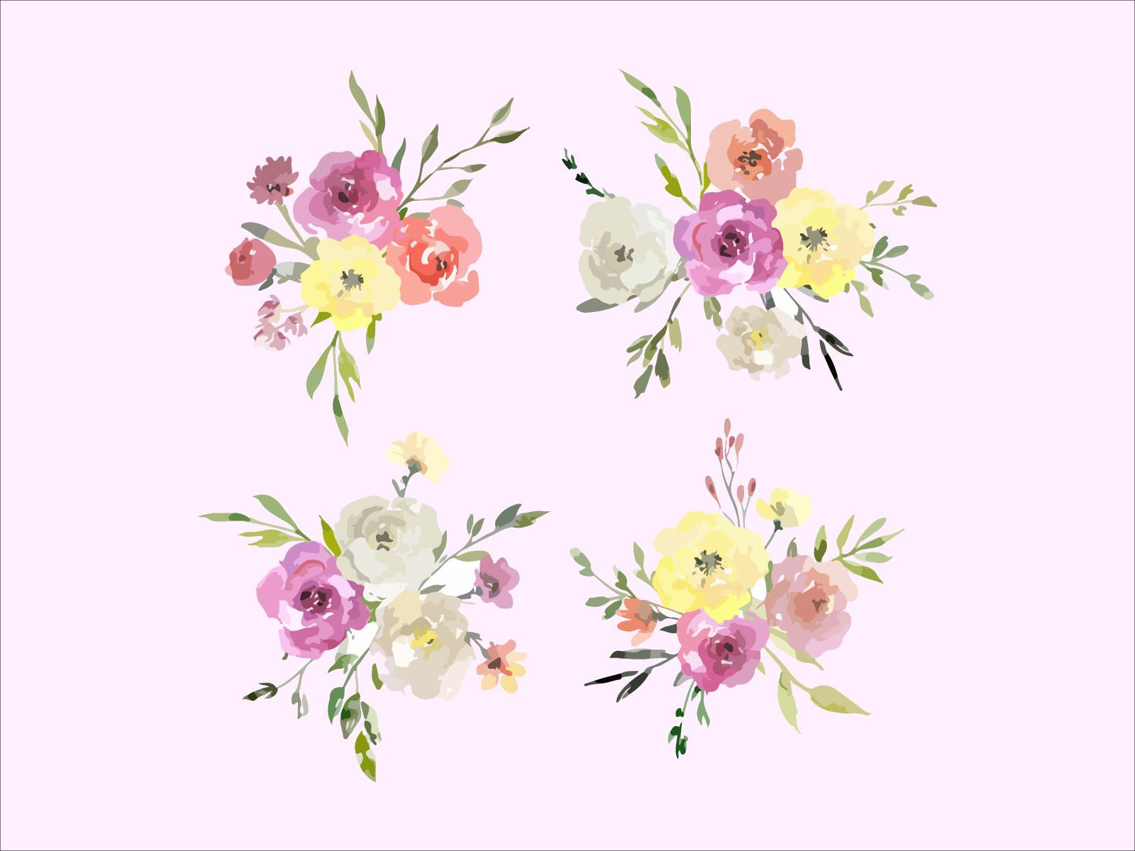 Watercolor Floral Clipart Vector Design