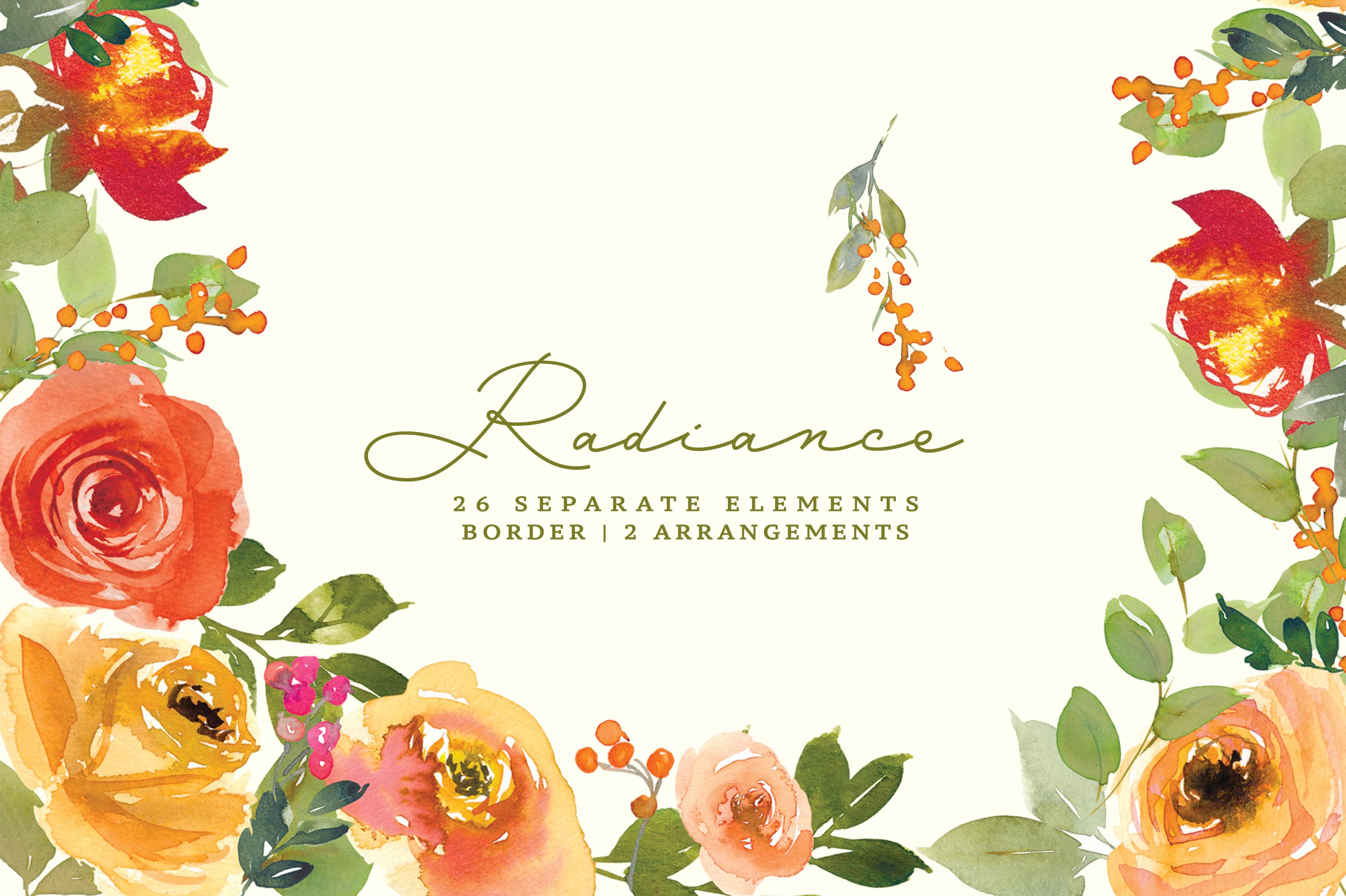 Watercolor Yellow Orange Flowers Set