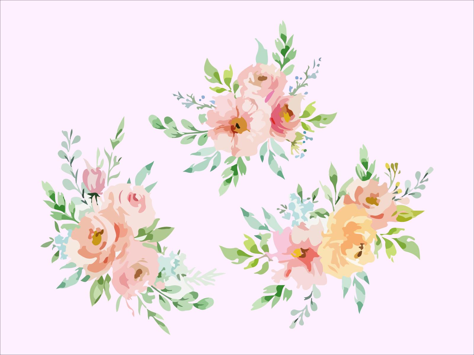 Watercolor Floral Clipart Vector Design