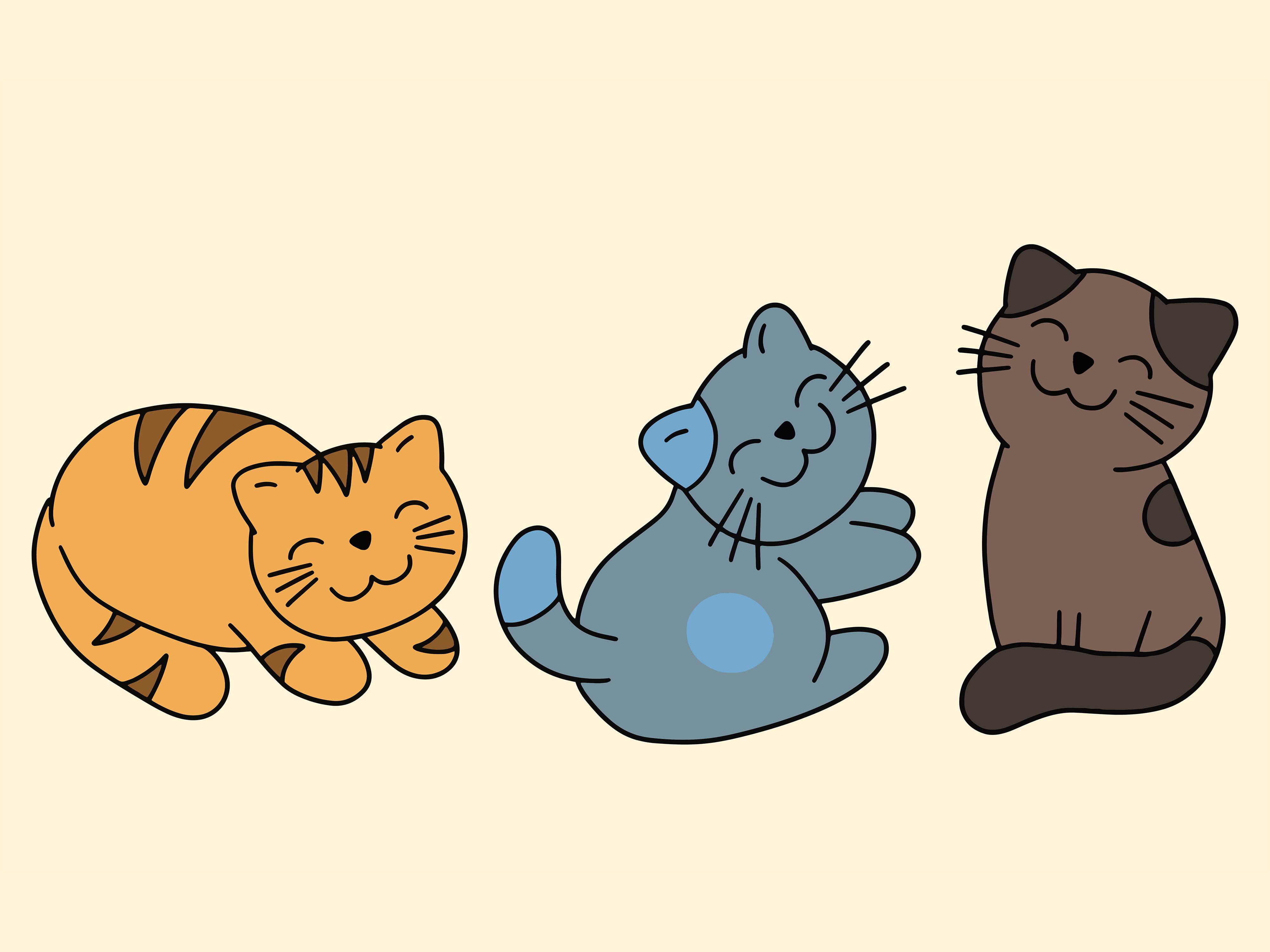 Set Cute Animal Cat Kitten Love Cartoon