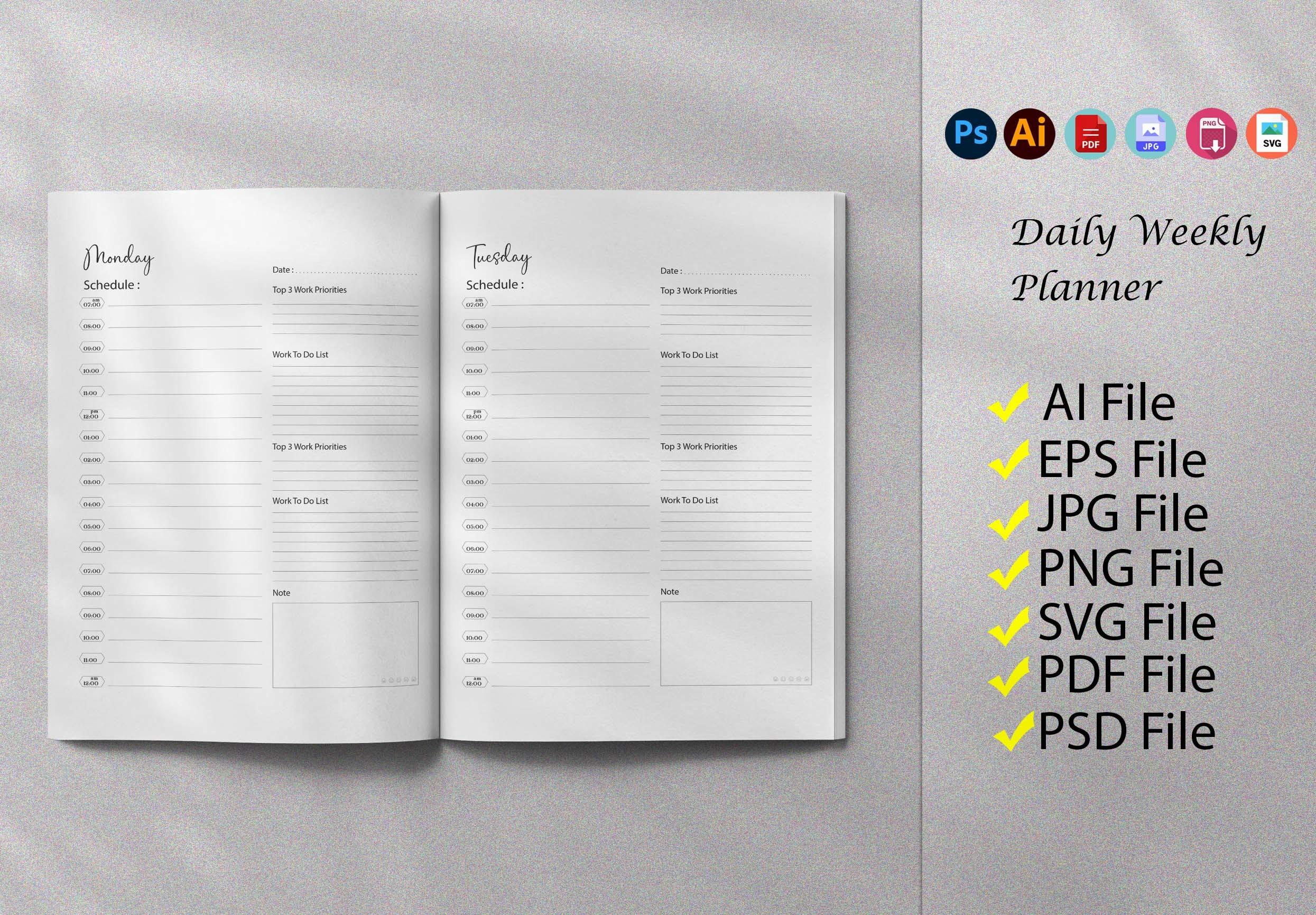 Weekly Daily Planner KDP Print Ready PDF