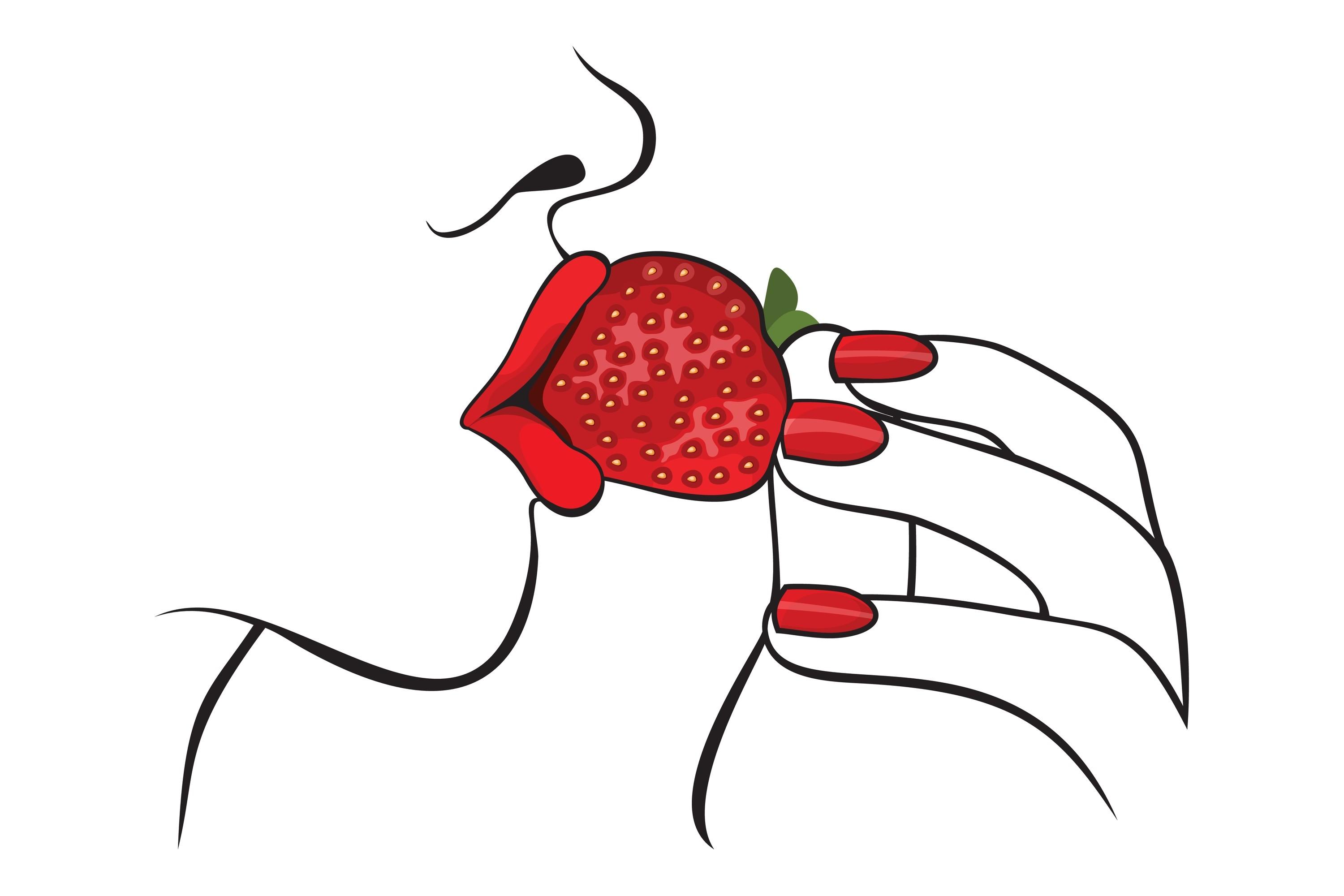 Beautiful Woman with Red Lips Eating