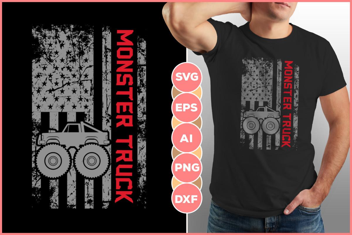 Monster Truck with USA Flag Design Svg