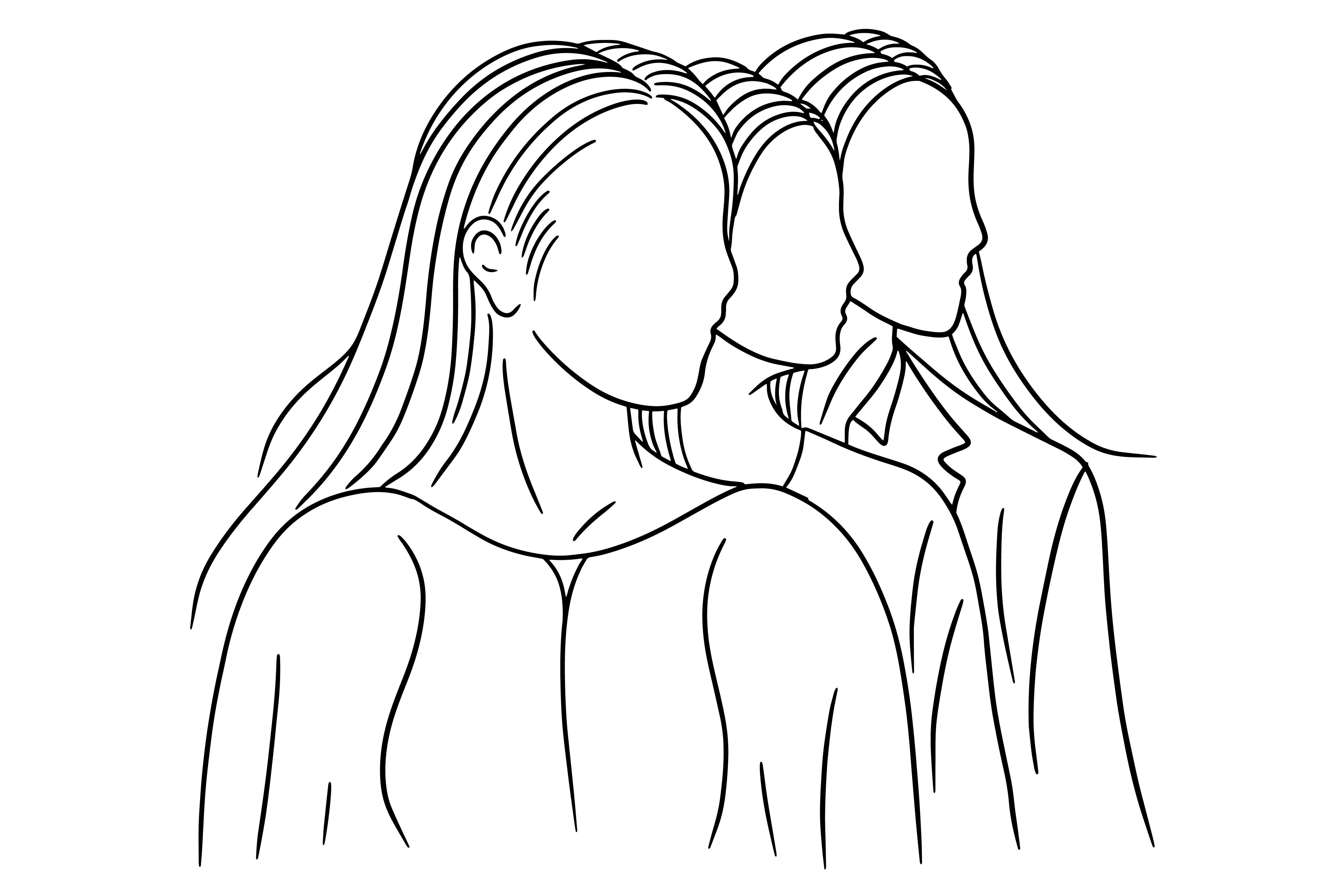 Line Art Happy Girl Friendship