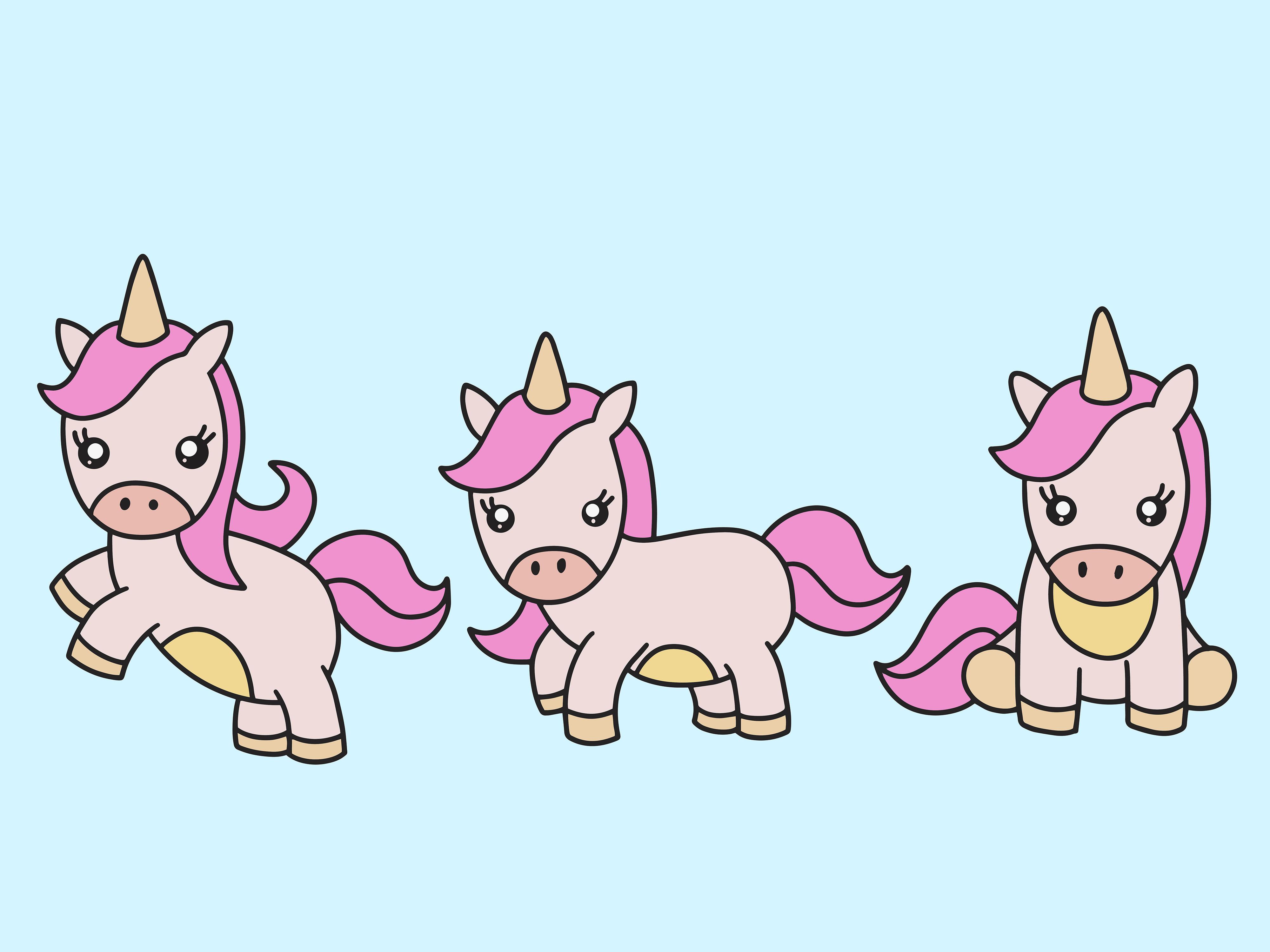Set Cute Animal Unicorn Love Cartoon