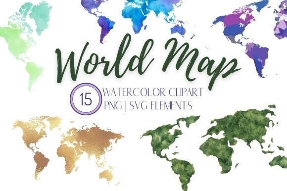 Watercolor World Map Clipart