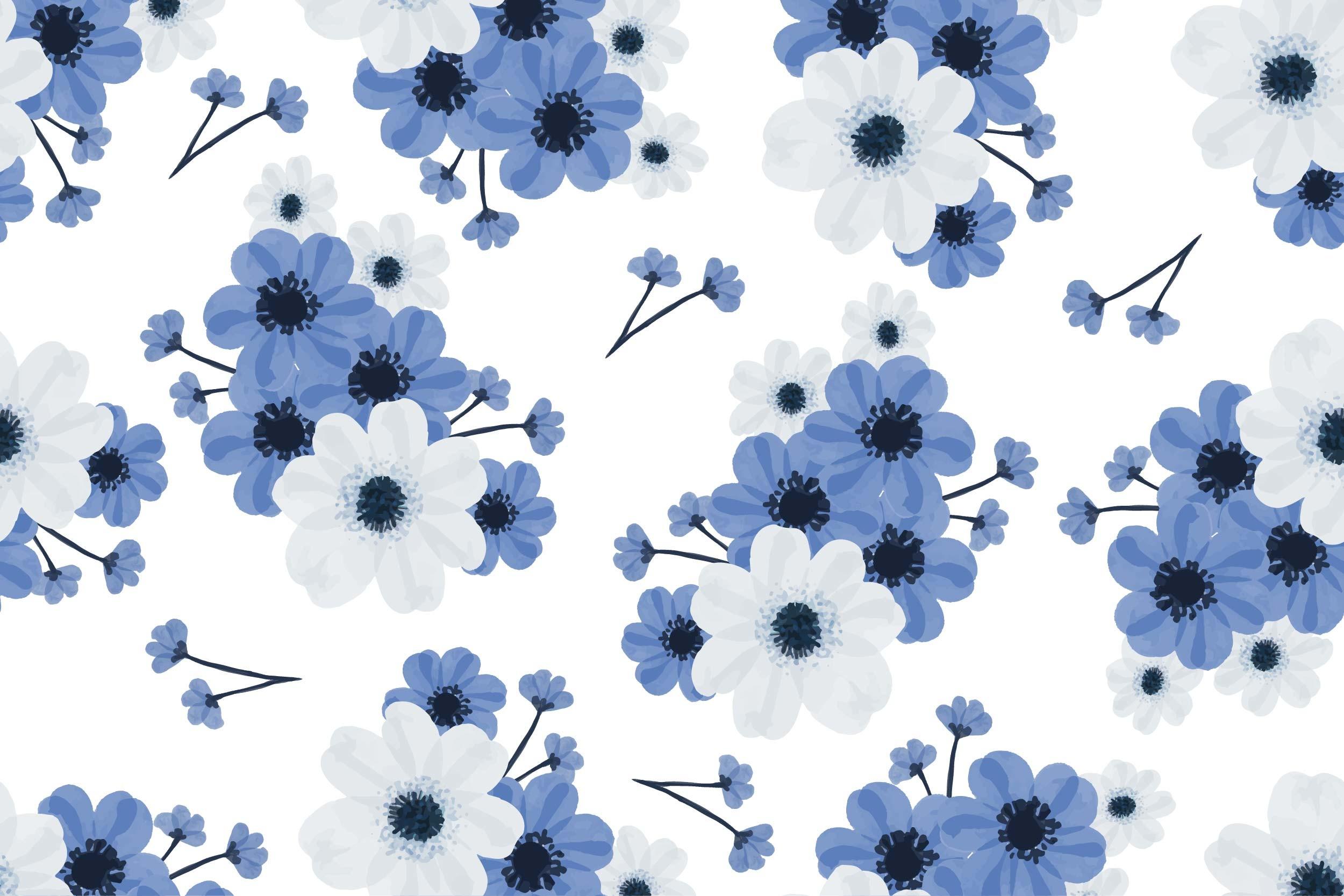 Blue and White Flower Seamless Pattern