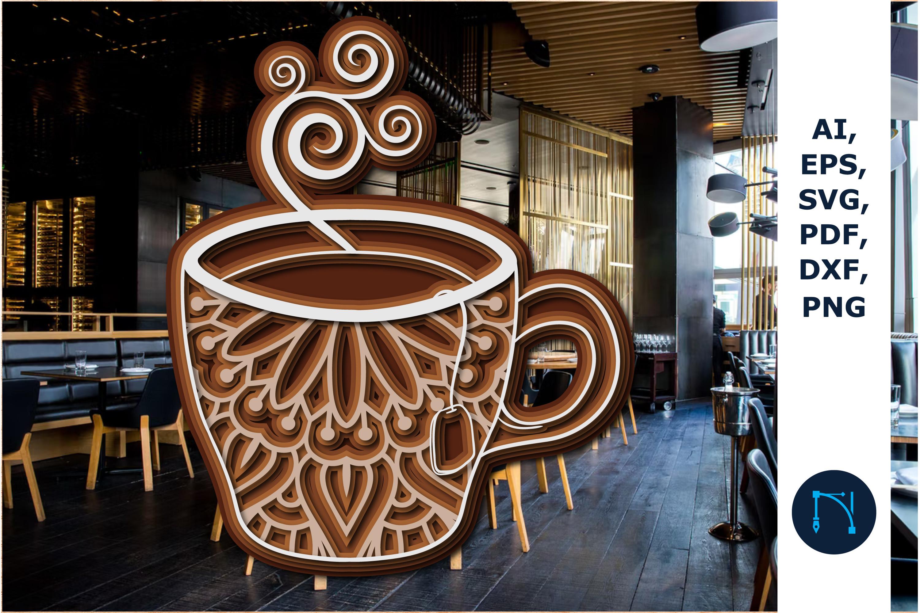 Layer 3d Coffee Cup with Heart Cut SVG