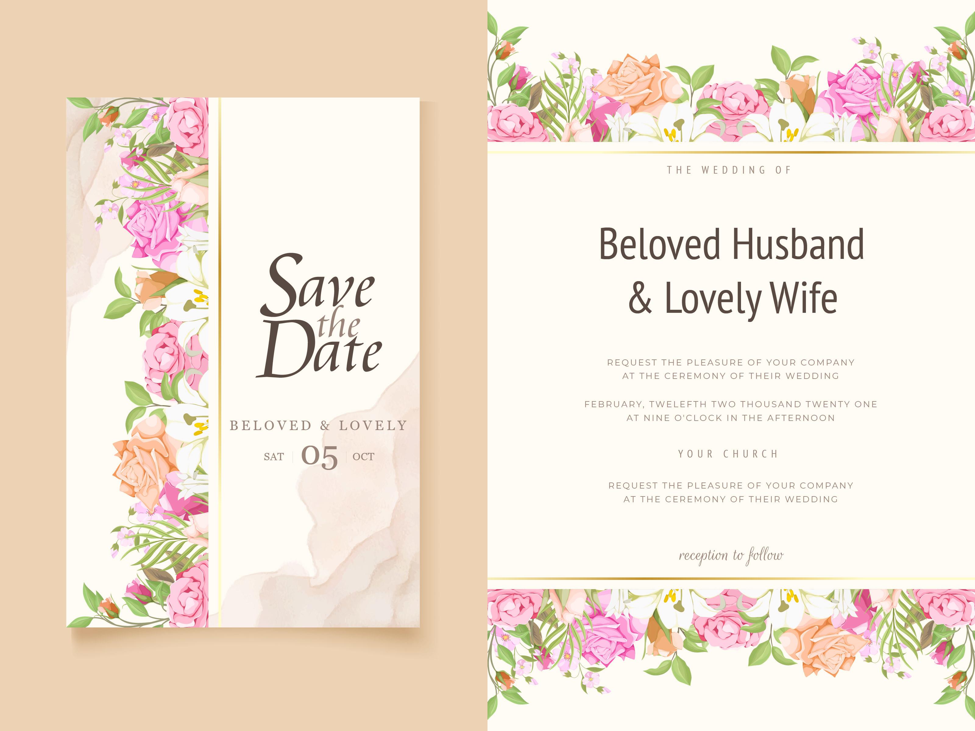 Wedding Invitation Card Floral Template