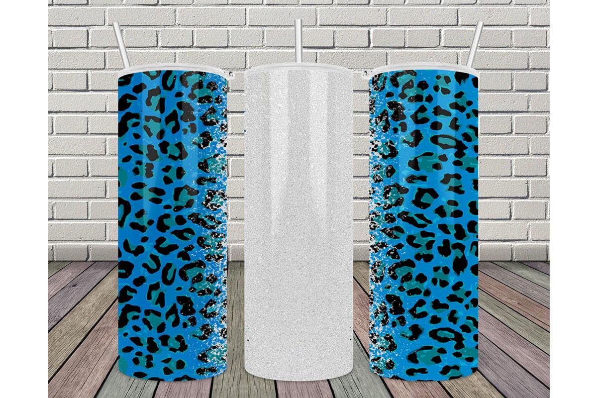20oz Skinny Tumbler Leopard Blue Glitter