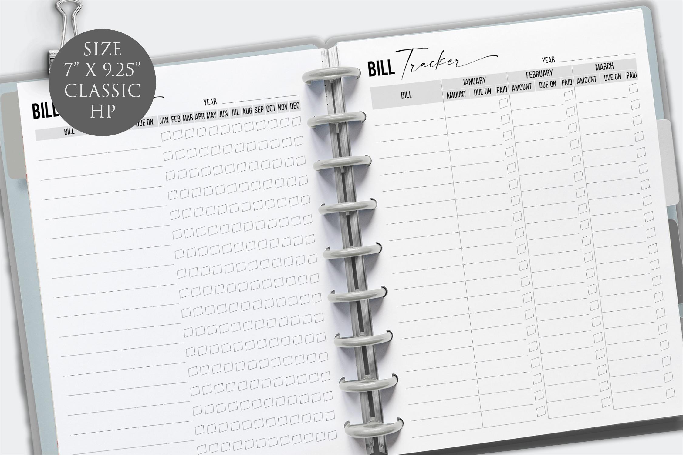 Printable Bill Tracker