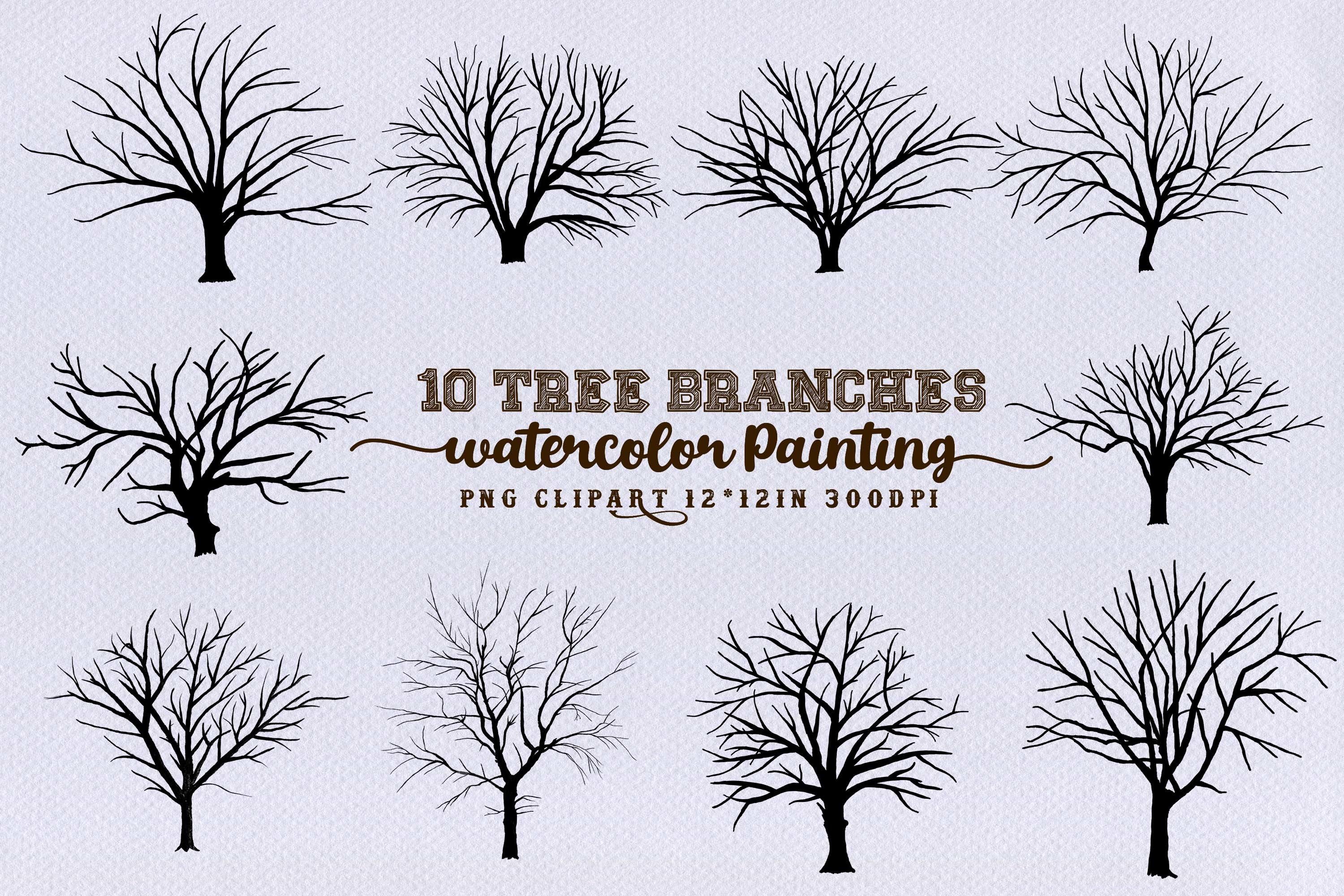 Dead Tree Silhouettes Watercolor Clipart