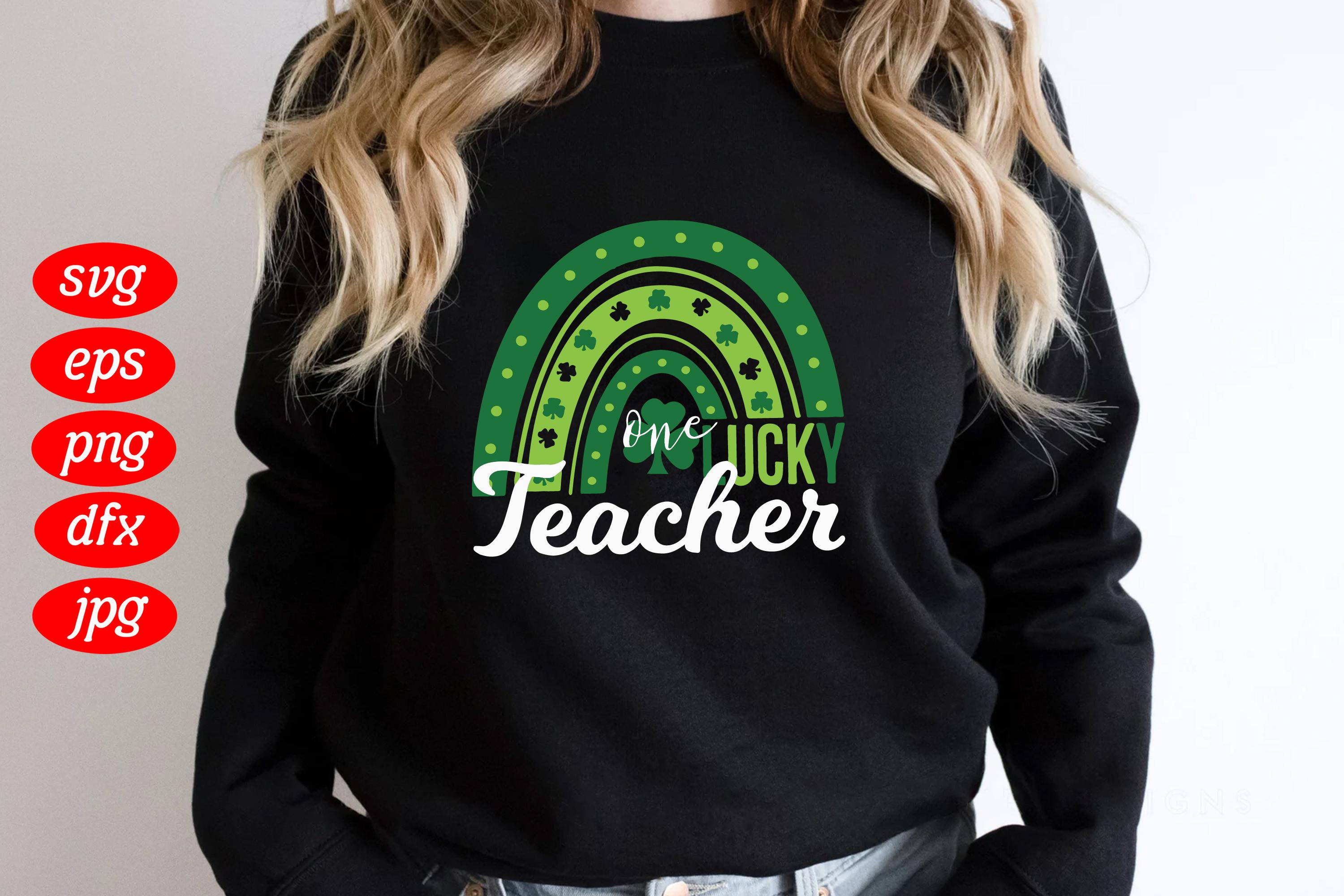 One Lucky Teacher Shamrock Green Rainbow