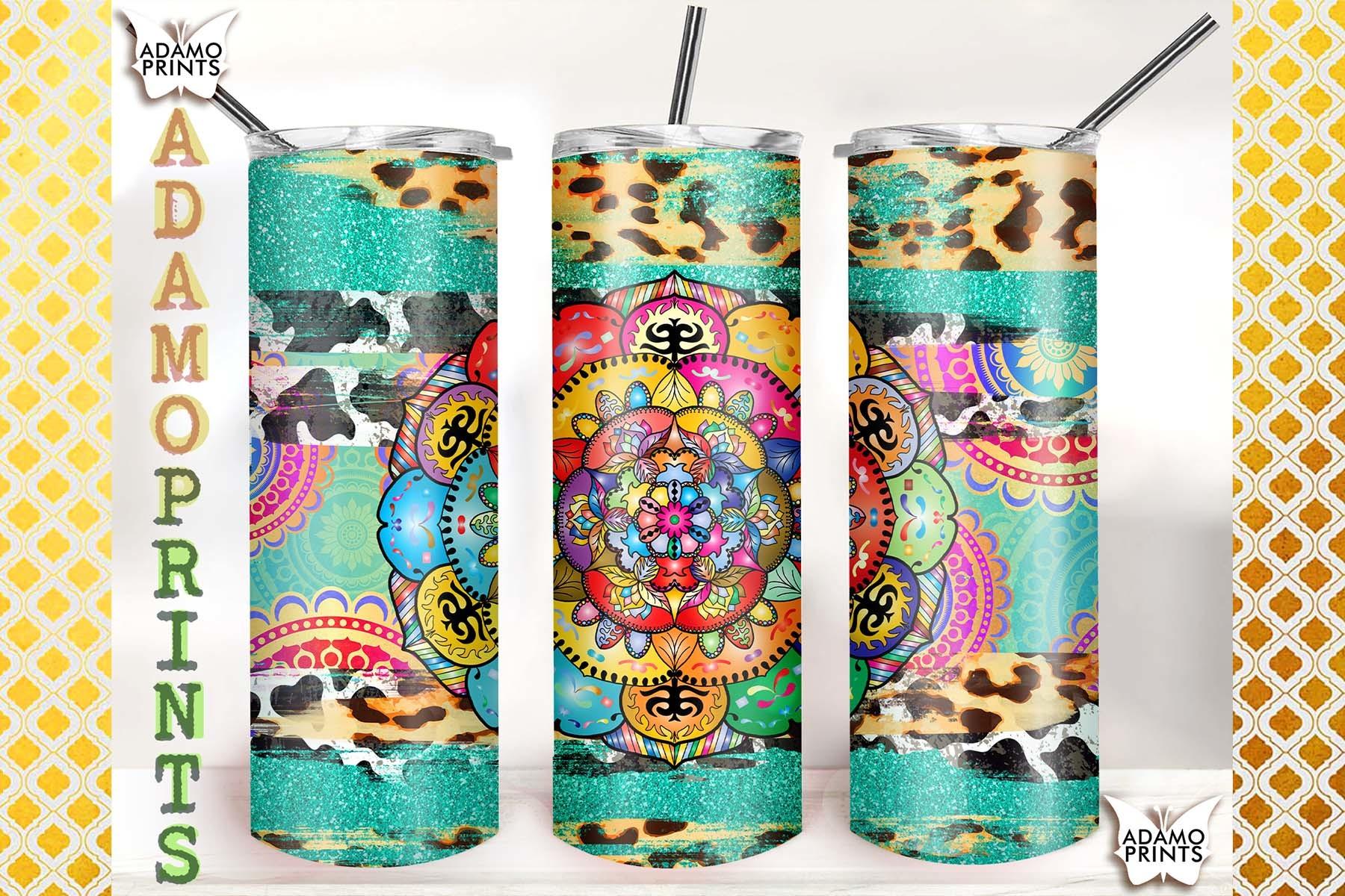 Mandala Teal Glitter Cowhide 20oz