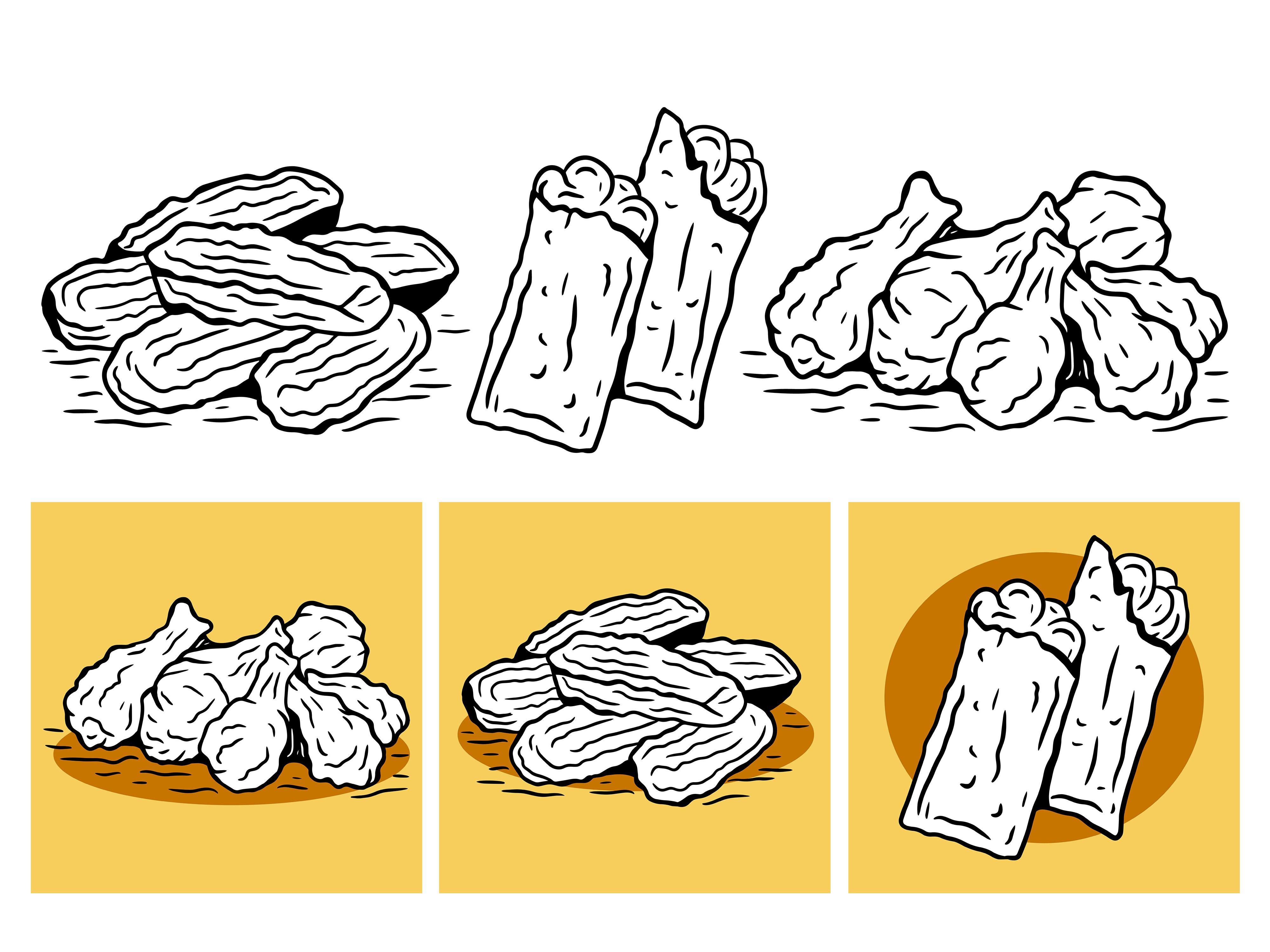 Set Line Art Food Fried Chicken