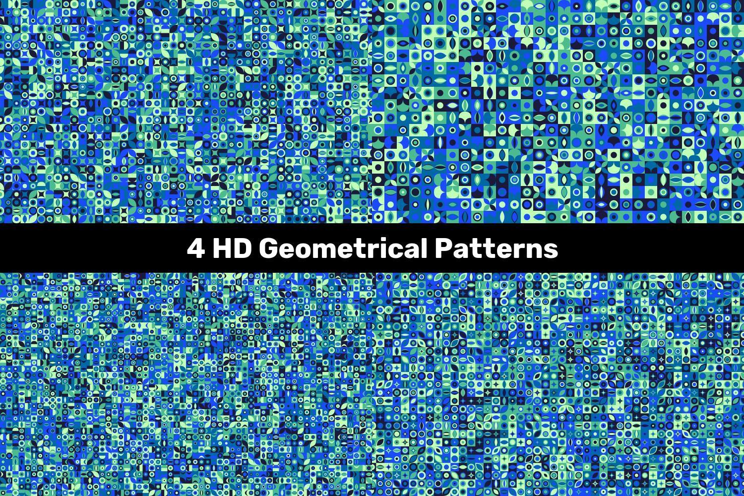 4 Geometrical Patterns in Blue and Green