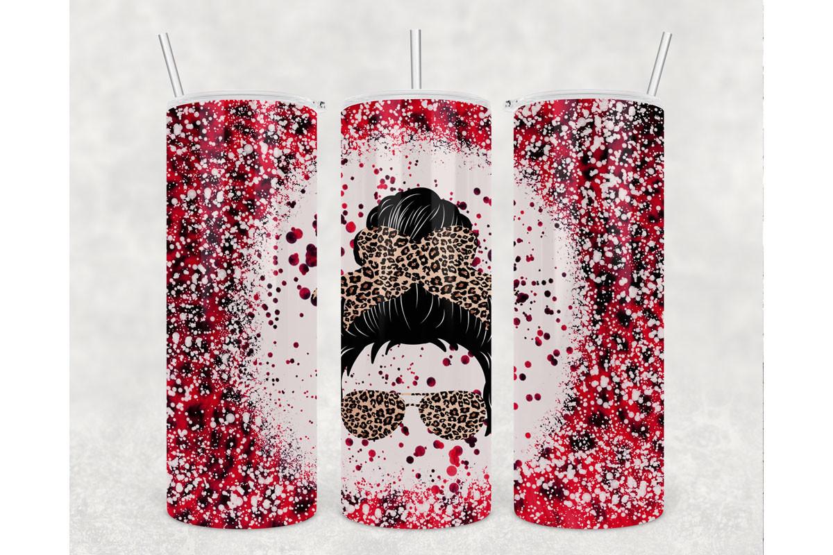 20oz Messy Bun Leo Pard Red Tumbler
