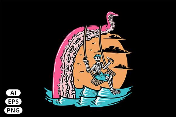 Skull Swinging with Giant Octopus