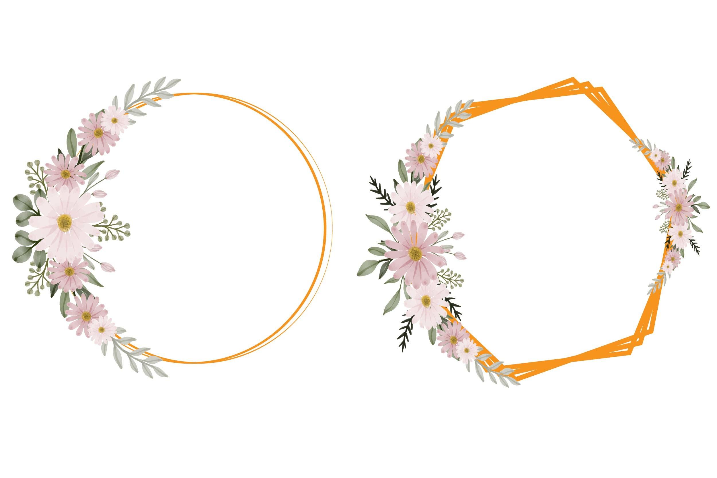Geometric Frame with Pink Floral Bouquet