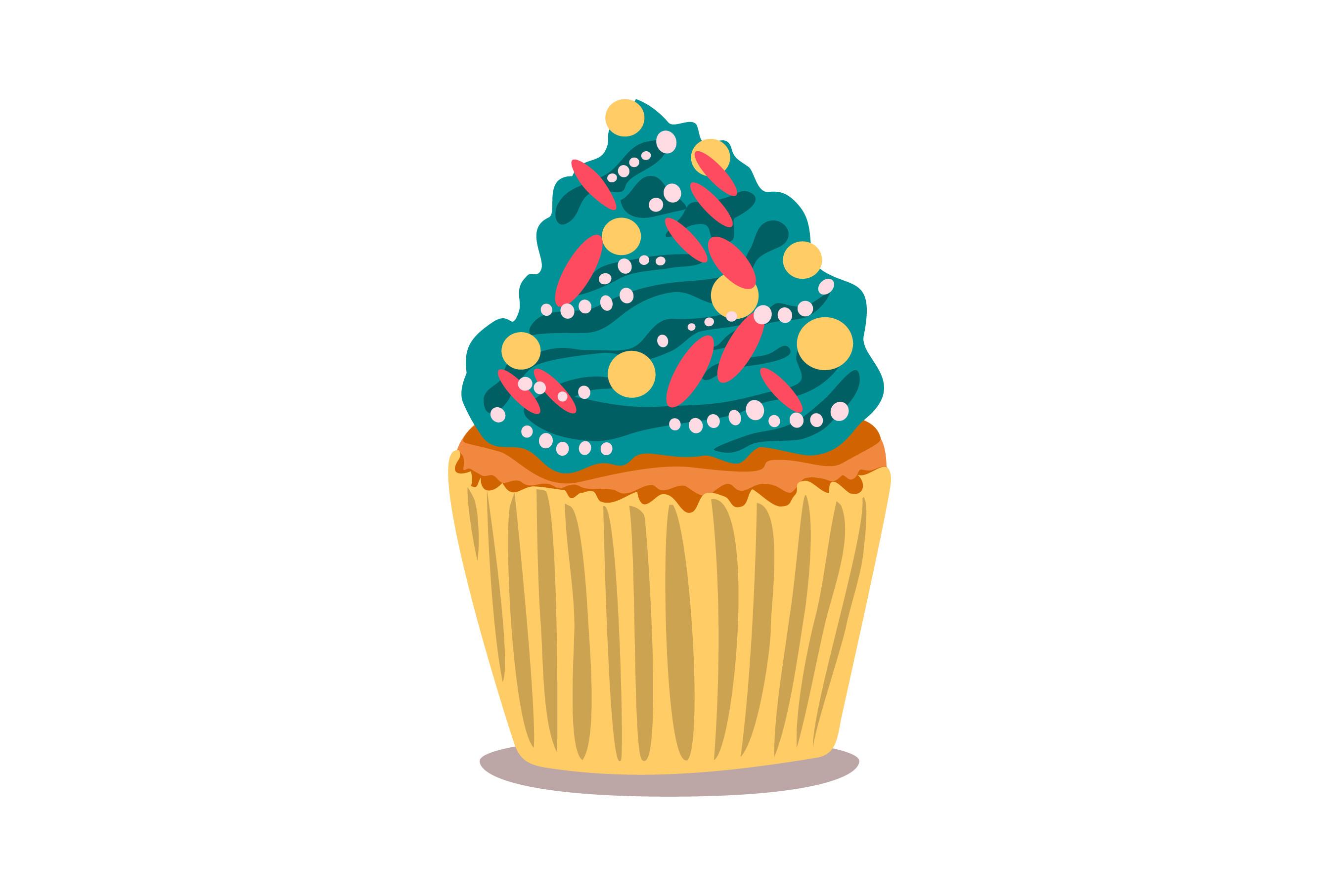 Cartoon Cupcake Isolated on White Bg