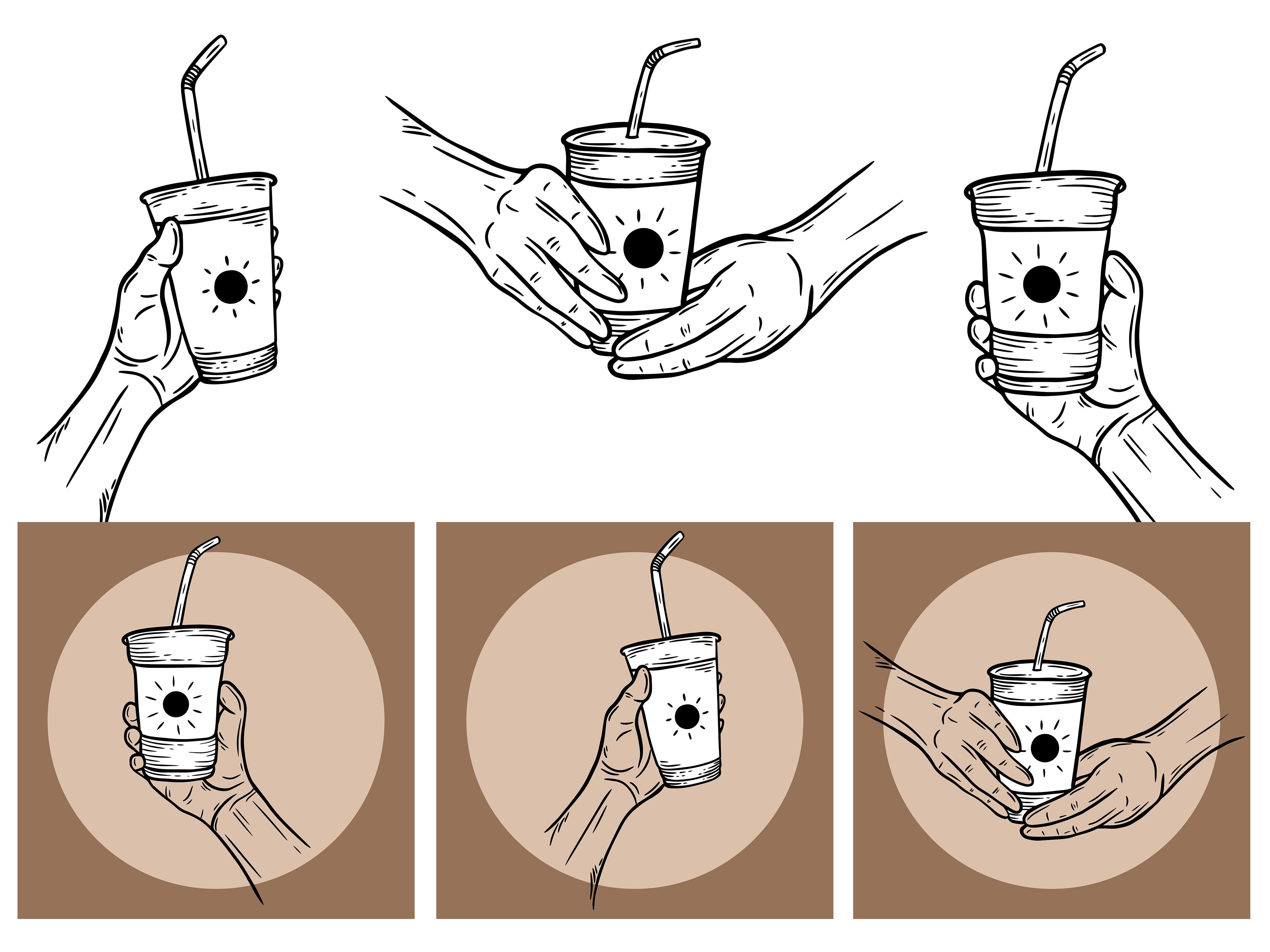Set Line Art Drink Coffee Cup