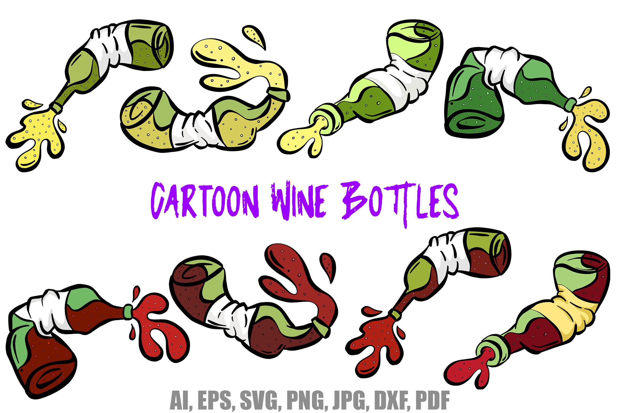 Wine Bottle Illustrations Red and White