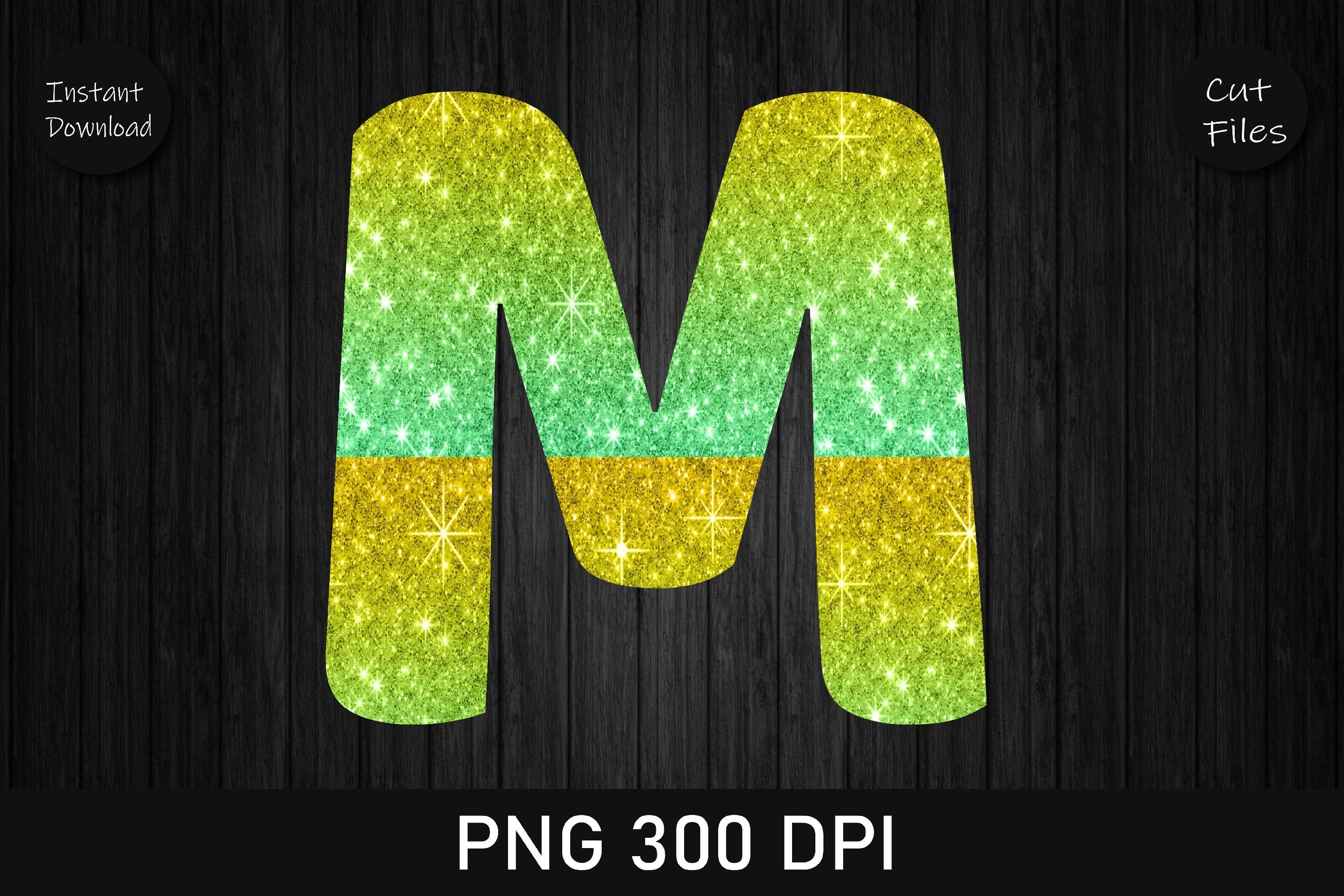 Gold and Green Glitter Leopard Letter M