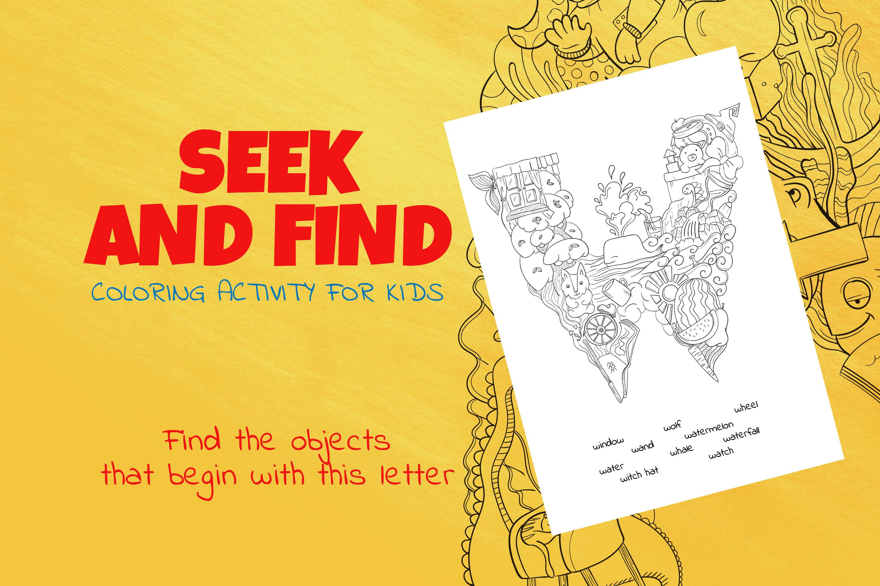 Letter W Look and Find Coloring Page