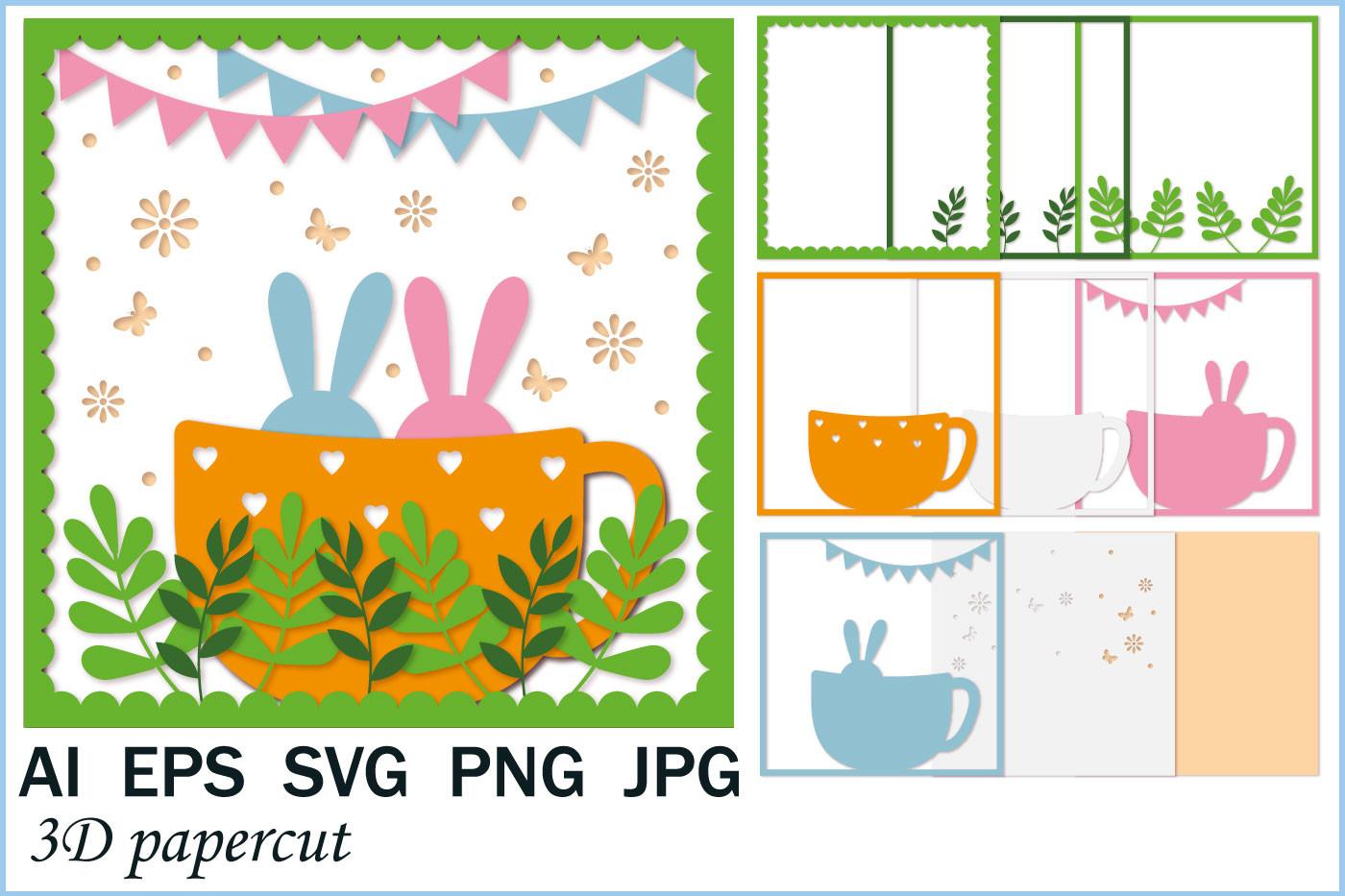Easter Bunny Holiday Card Template, SVG