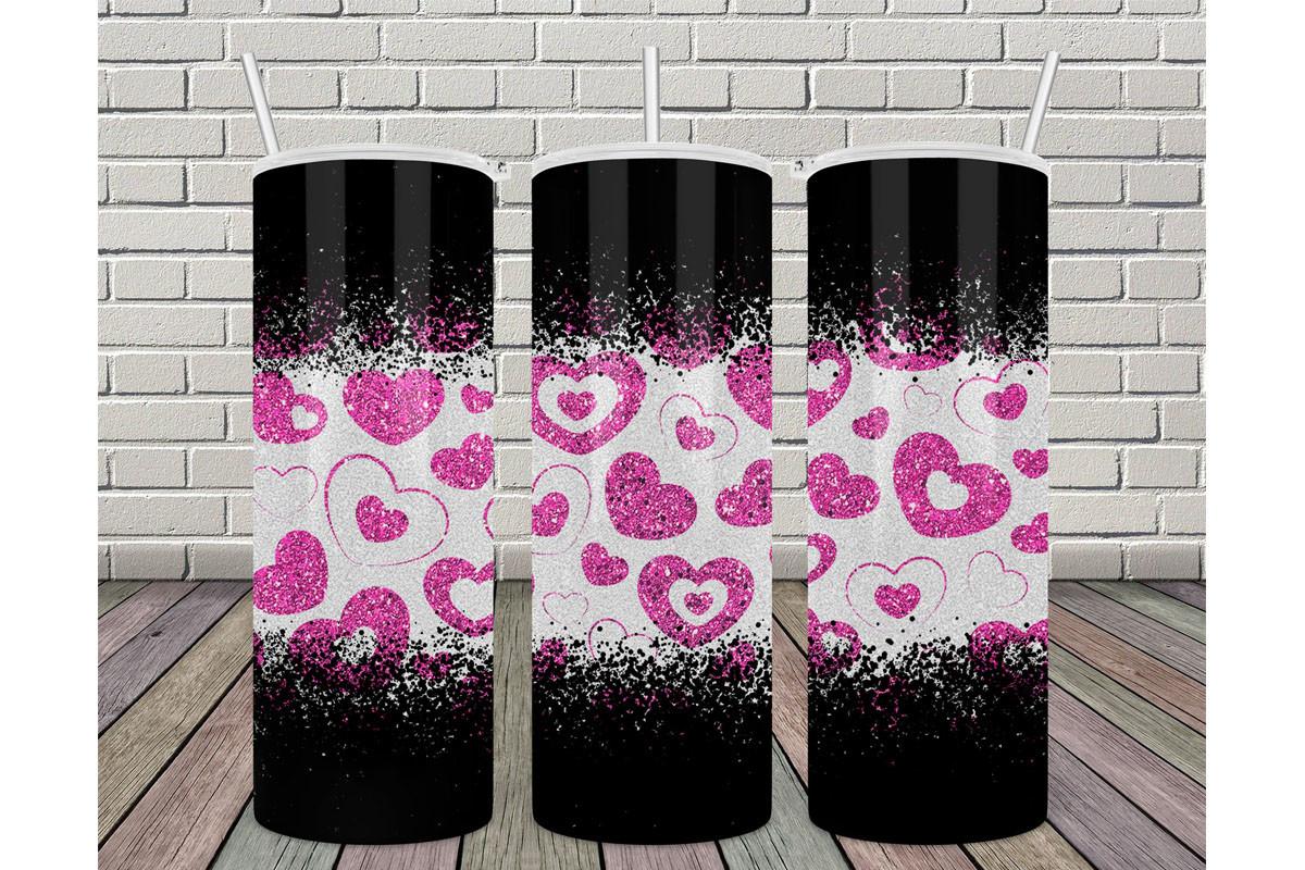 20oz Leopard Black Heart Pink Glitter