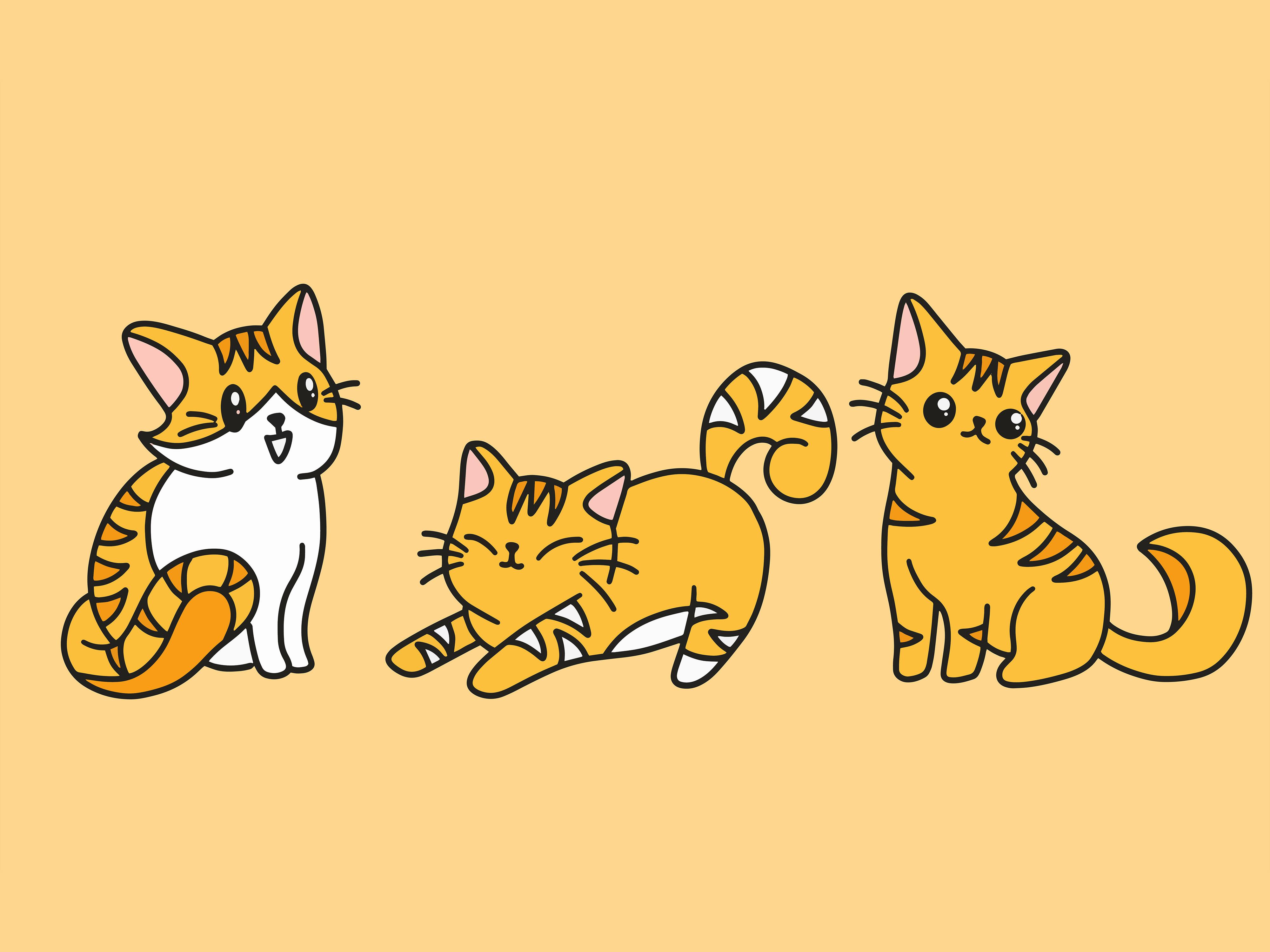 Set Cute Animal Cat Kitten Love Cartoon