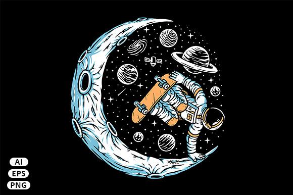 Astronaut Skateboarding on Moon