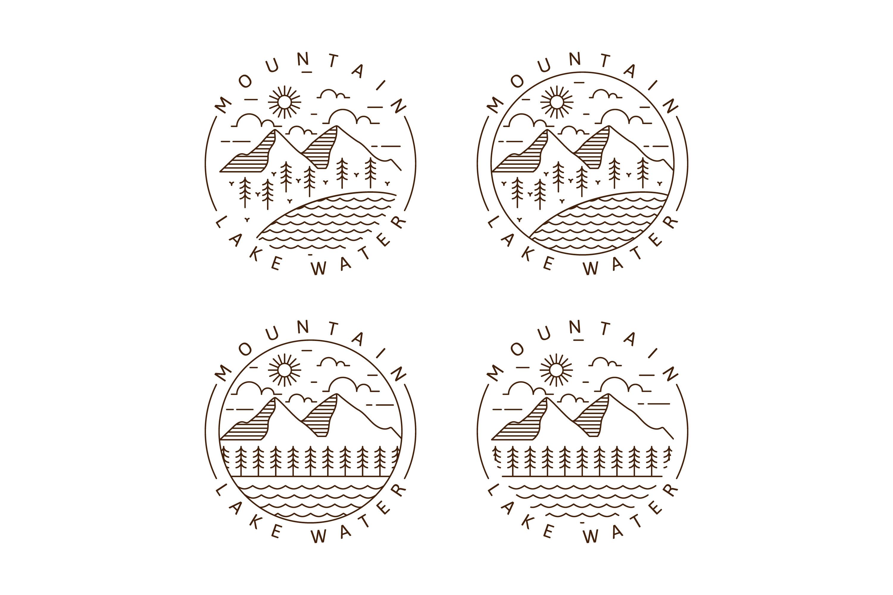 Mountain and Lake Monoline or Line Art