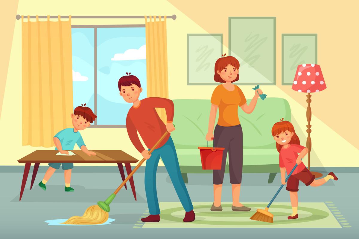 Family Cleaning House