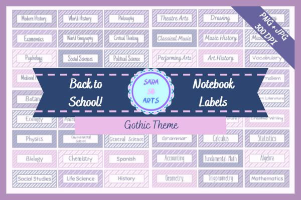 Gothic School Subjects Notebook Labels