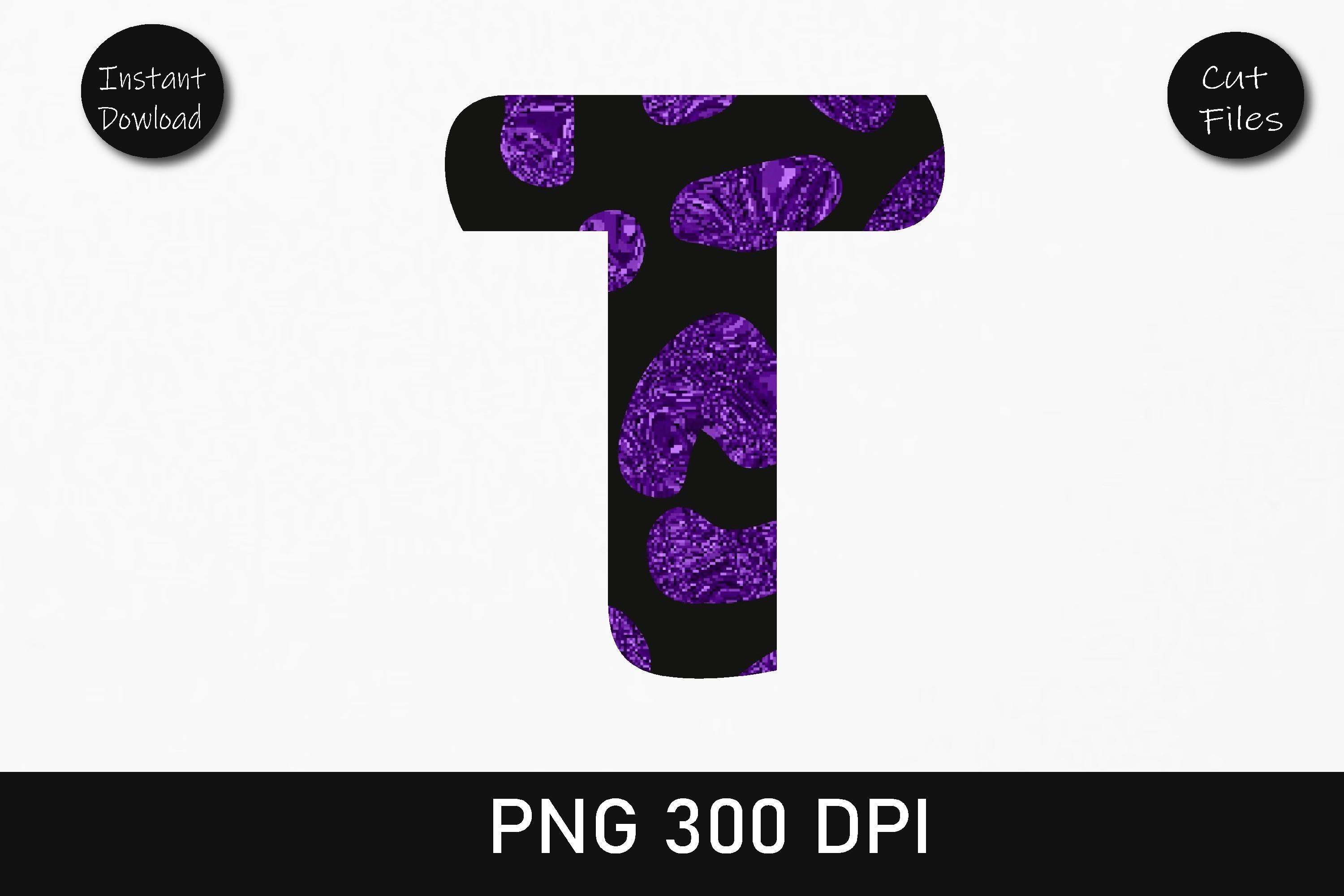 Indigo Glitter Leopard Alphabet T